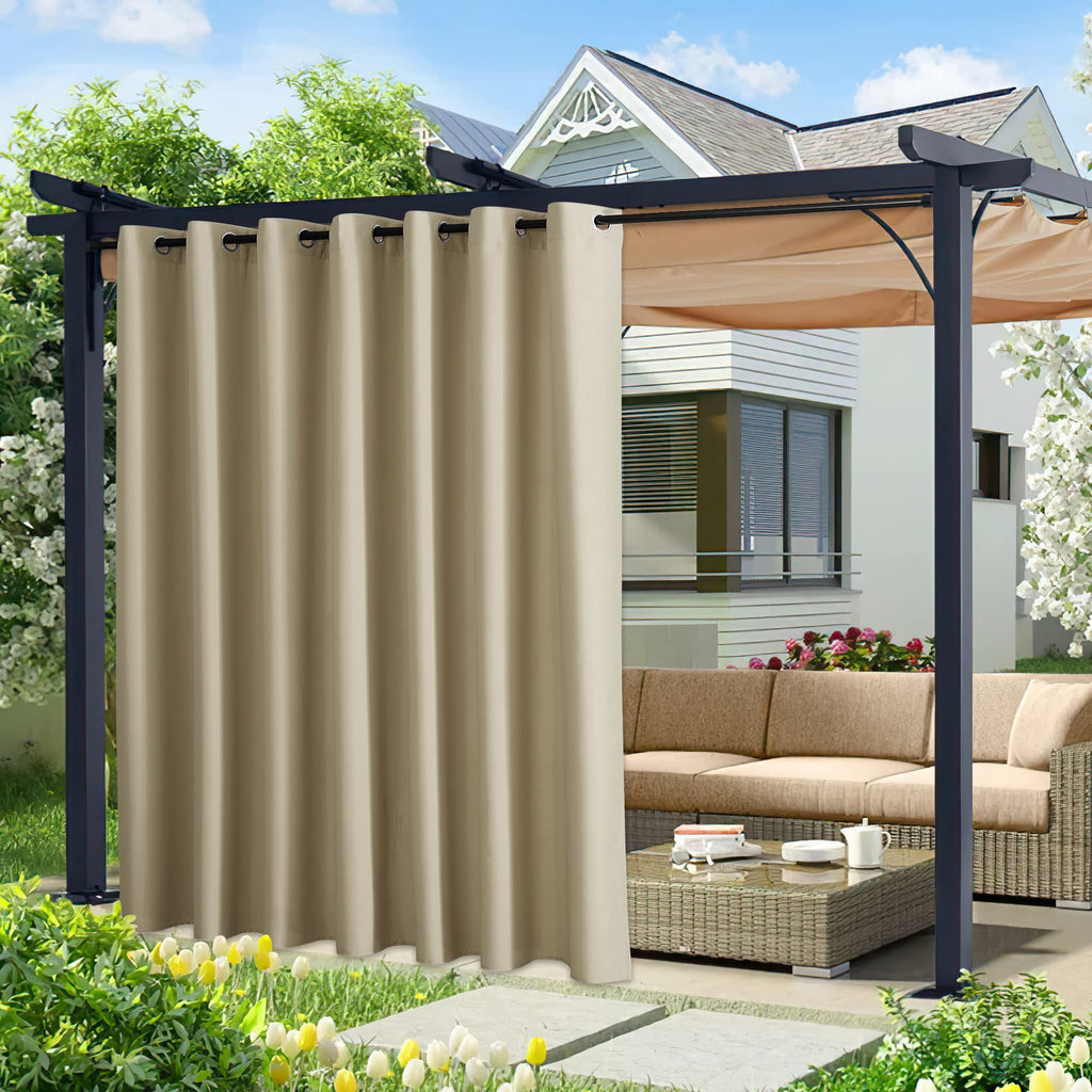 NICETOWN Outdoor Curtains for Patio Waterproof 95" L, Blackout Gazebo Curtain for Pergola/Porch Weatherproof, UV & Privacy Protection Outside Drape, 52" Wide, 1 Panel, Biscotti Beige