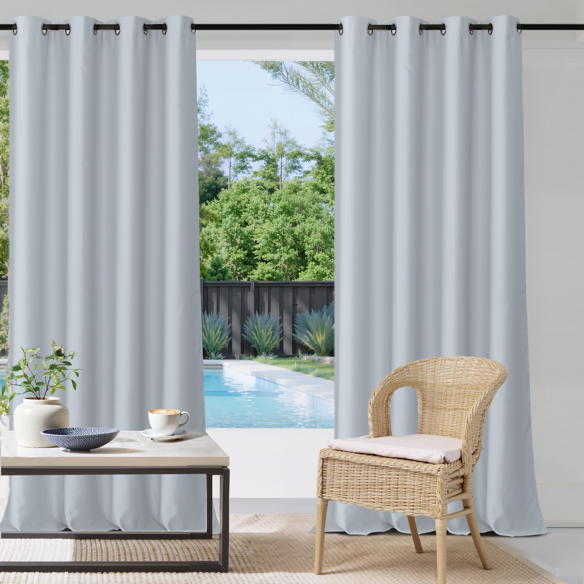 StangH 2 Panels Outdoor Curtains for Patio Waterproof, Blackout Windproof Weatherproof Thermal Insulated Drapes for Pergola/Porch, Thick Privacy Room Dividers for Pool, Grey, W52 x L84