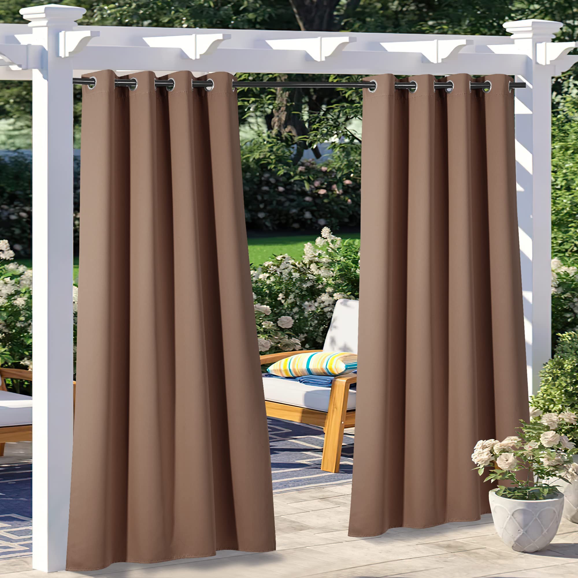 NICETOWN Outdoor Curtains for Patio Waterproof 95" L, Blackout Gazebo Curtain for Pergola/Porch Weatherproof, UV & Privacy Protection Outside Drape, 52" Wide, 1 Panel, Biscotti Beige