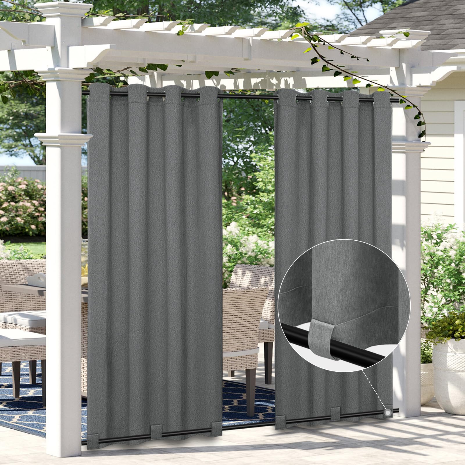 Easy-Going Linen Look Outdoor Curtains Waterproof Windproof Porch Curtains, Soft Thicken Outdoor Privacy Curtains for Patio, Gazebo, Grommet Top and Tab Bottom Drape, 1 Panel, 54x84 inch, White