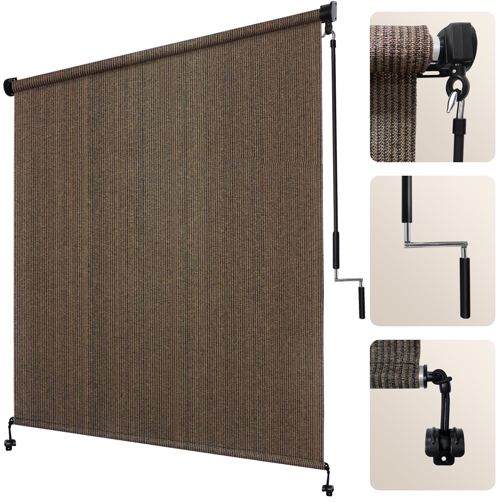 Artpuch Outdoor Roller Shades with Splicing Design, 10' W x 8' H Exterior Cordless Patio Shades Roll Up Blinds for Porch, Gazebo, Pergola, Balcony, Grey