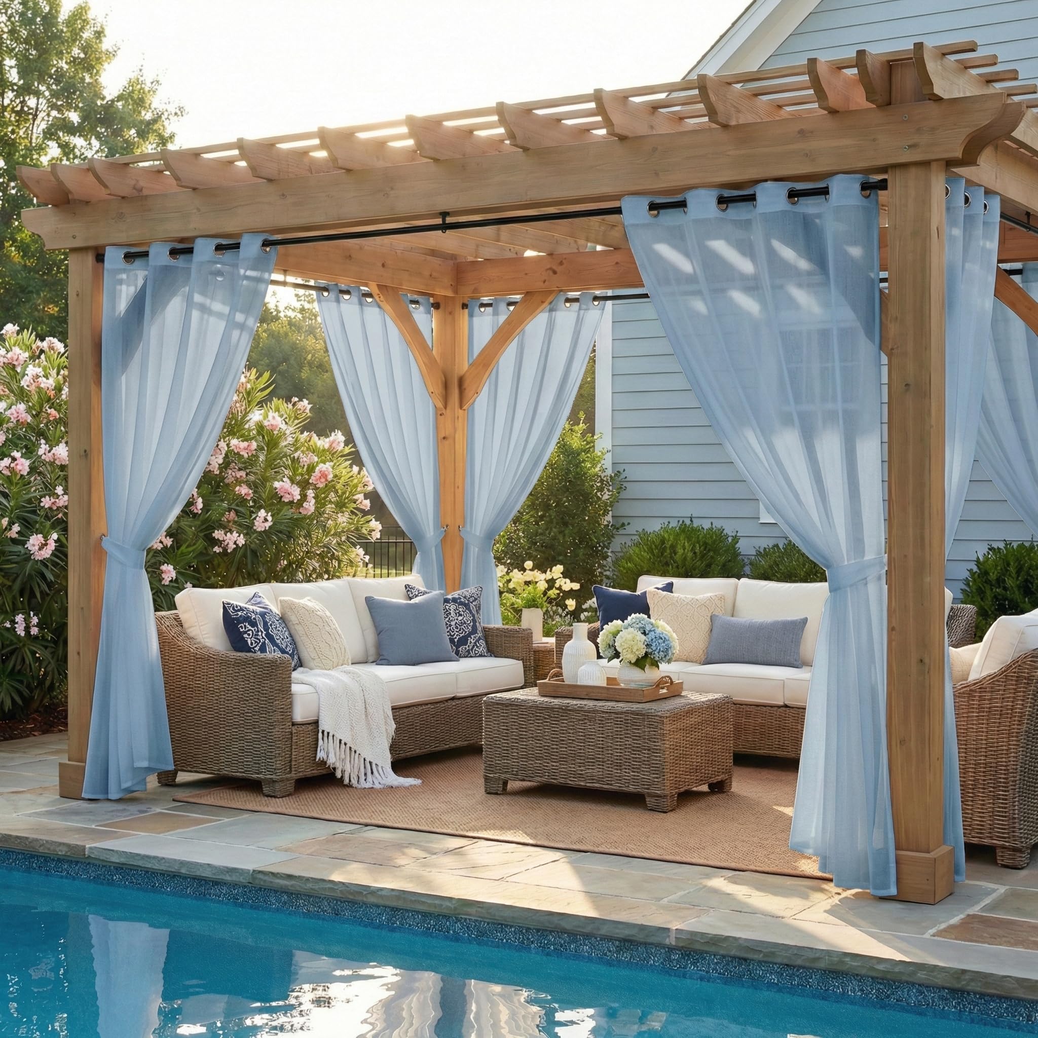 NICETOWN 2 Panels Voile Sheer Patio Outdoor Curtains 108" L Waterproof, Rustproof Grommet Light Filtering Indoor Outdoor Sheer Curtain Drapes for Cabana/Arbor, Ivory, W54 x L108