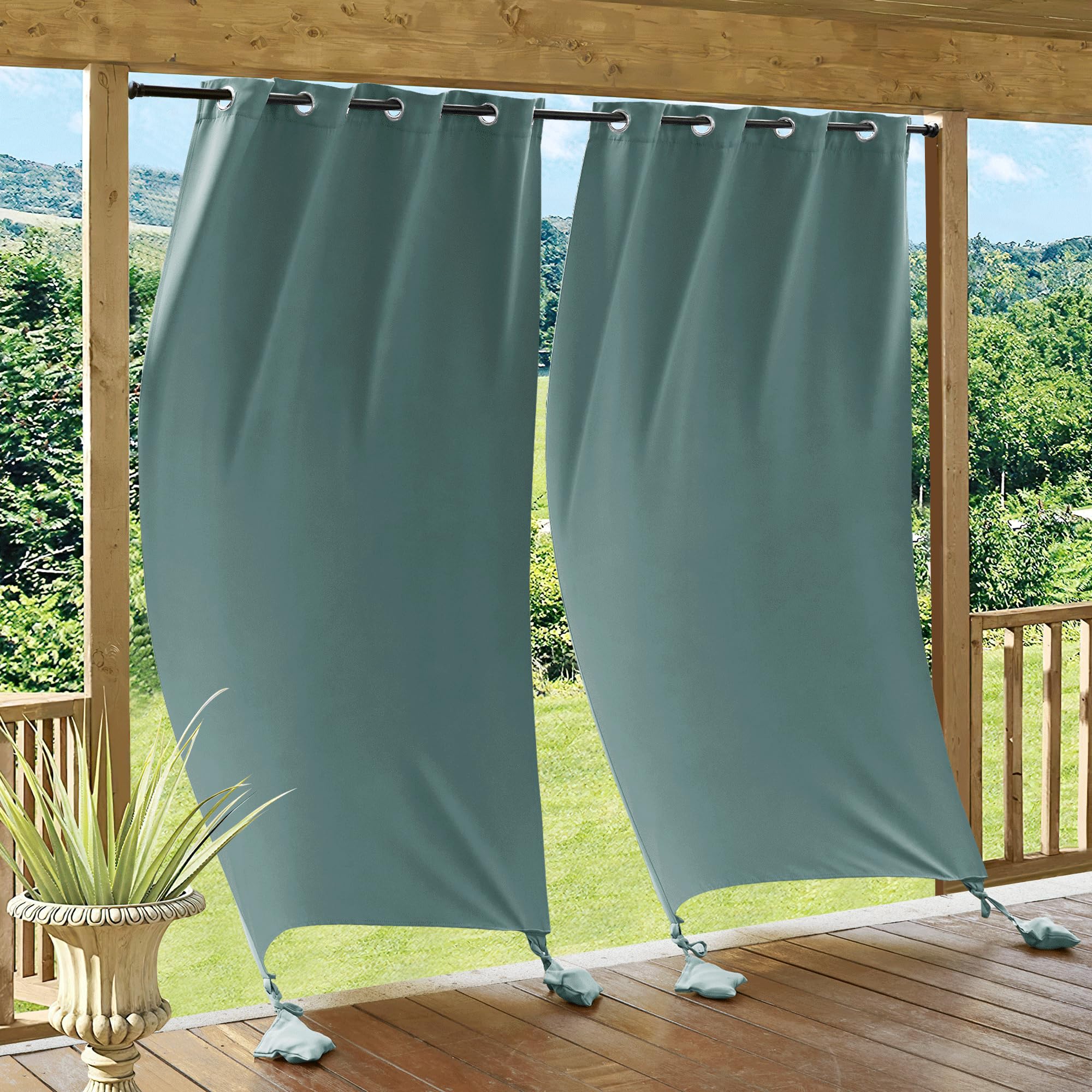 RYB HOME Outdoor Curtains for Patio Windproof with Weighted Bags, 2 Panels Waterproof Blackout Draperies Weather Resist Noise Reducing for Outside Living, W 52 x L 108 inch, Natural