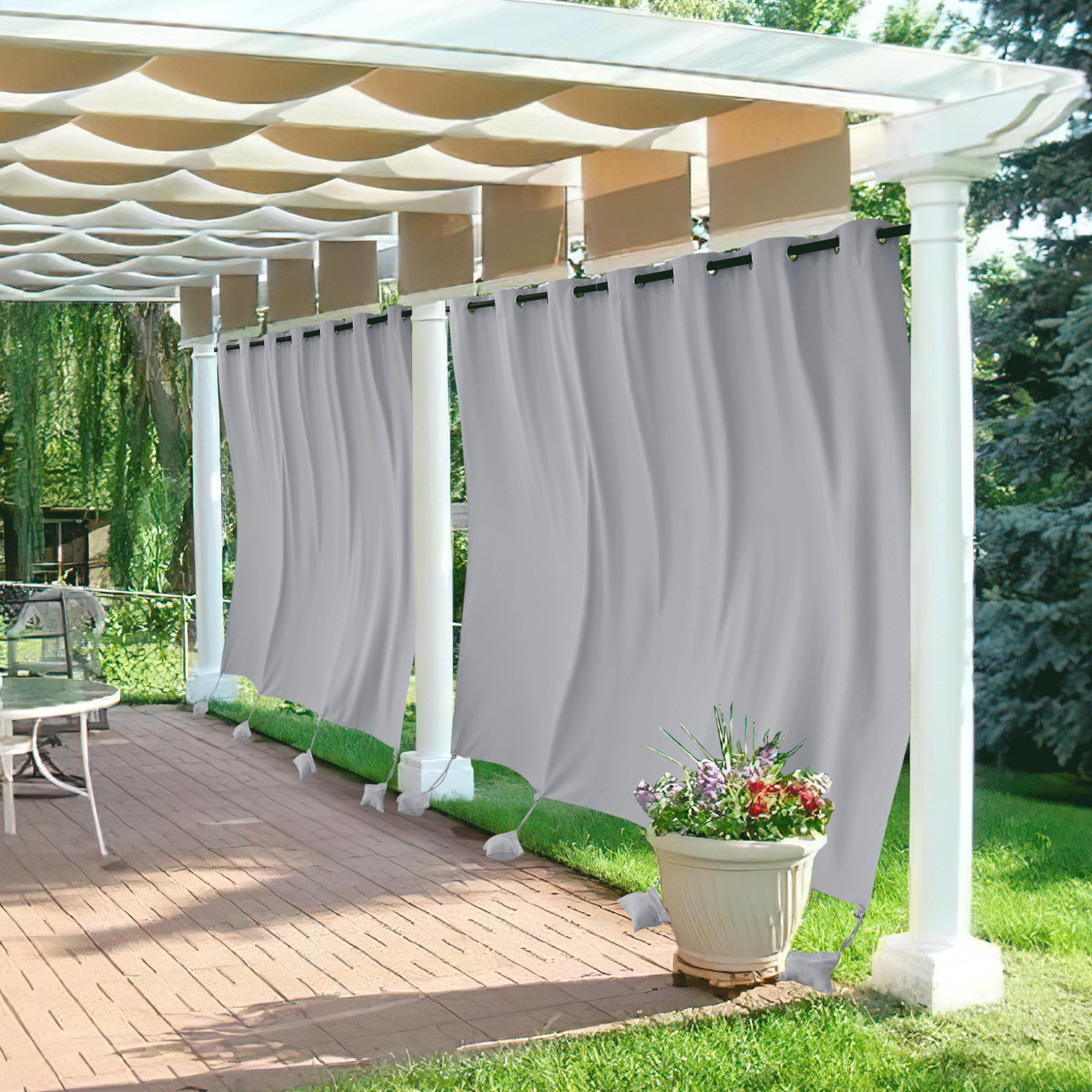 RYB HOME Outdoor Curtains for Patio Windproof with Weighted Bags, 2 Panels Waterproof Blackout Draperies Weather Resist Noise Reducing for Outside Living, W 52 x L 108 inch, Natural