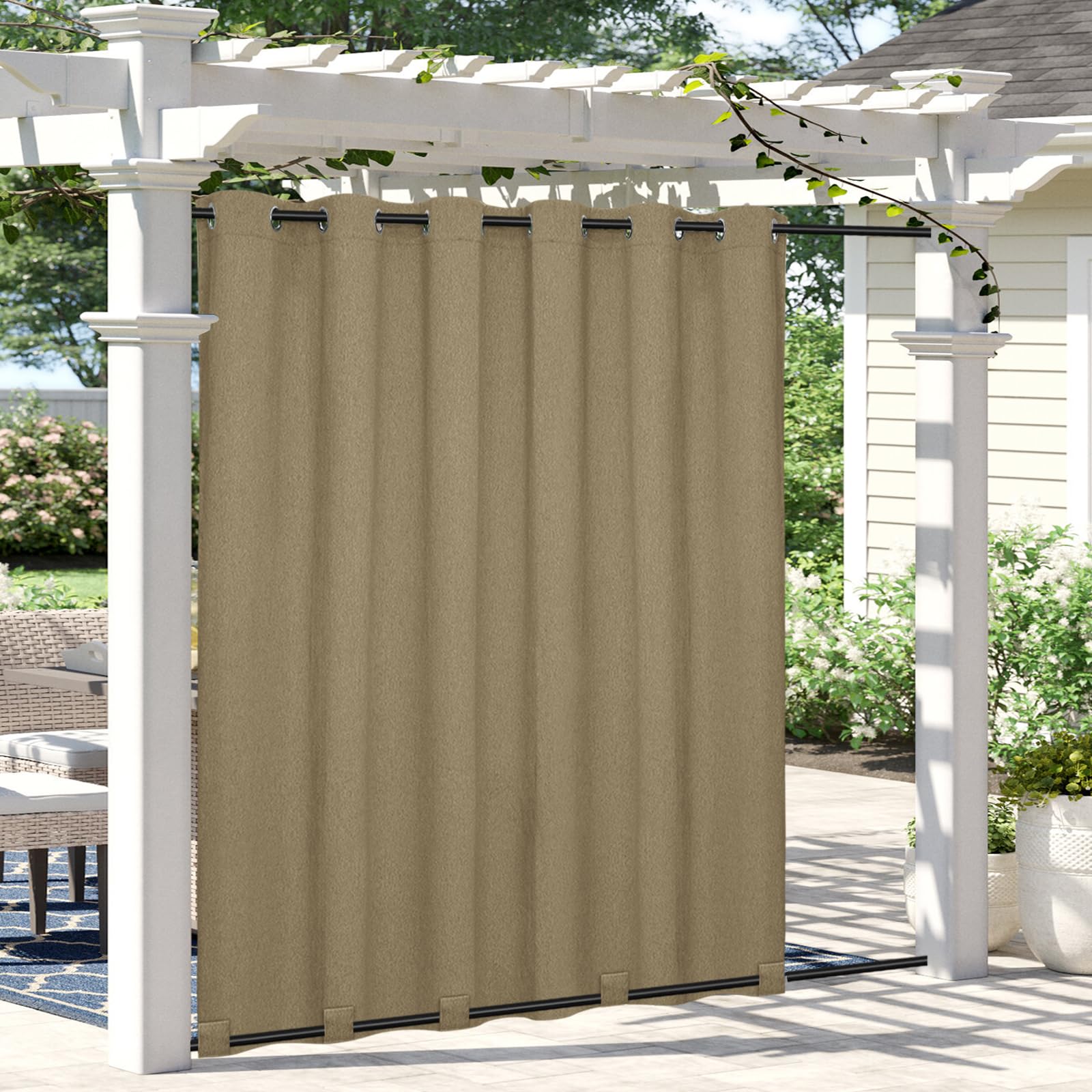 Easy-Going Linen Look Outdoor Curtains Waterproof Windproof Porch Curtains, Soft Thicken Outdoor Privacy Curtains for Patio, Gazebo, Grommet Top and Tab Bottom Drape, 1 Panel, 54x84 inch, White