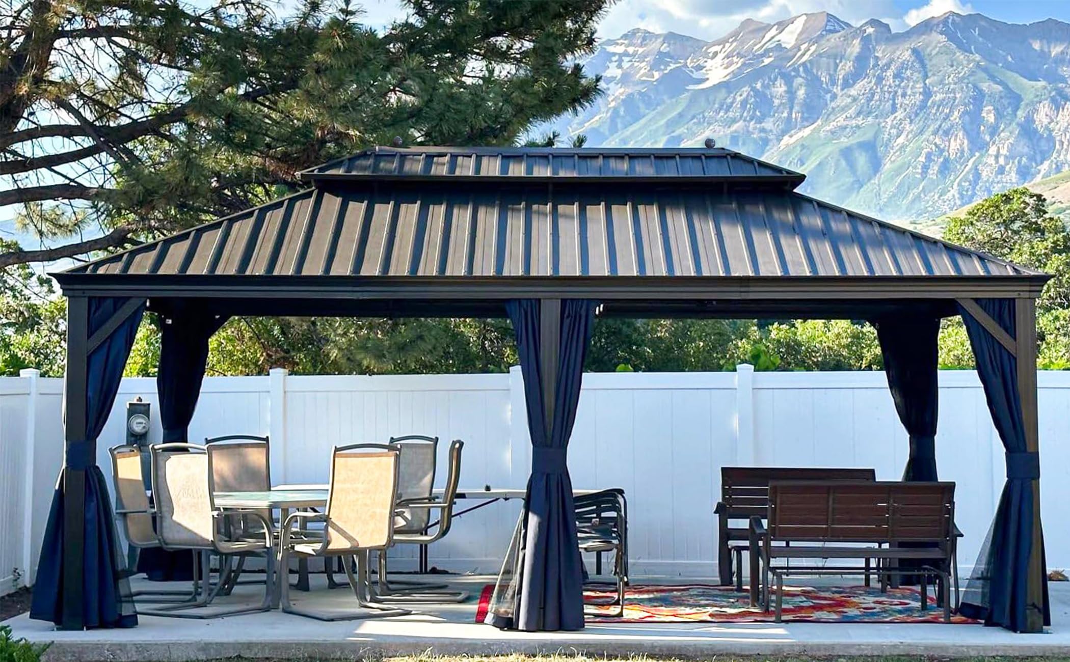 PURPLE LEAF 10' X 12' Hardtop Gazebo Canopy with Netting and Curtains for Outdoor Deck Backyard Heavy Duty Sunshade Outside Metal Patio Permanent Pavilion