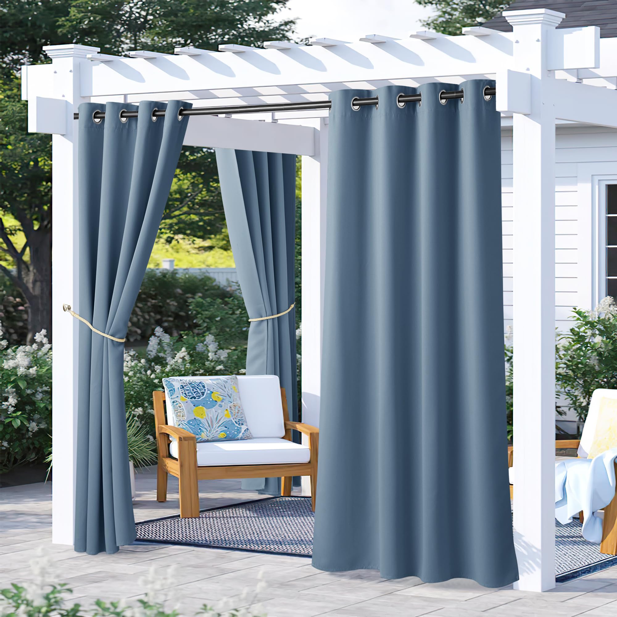 NICETOWN Outdoor Curtains for Patio Waterproof 95" L, Blackout Gazebo Curtain for Pergola/Porch Weatherproof, UV & Privacy Protection Outside Drape, 52" Wide, 1 Panel, Biscotti Beige