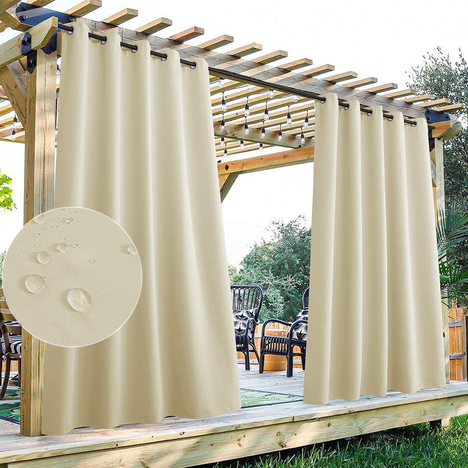 StangH 2 Panels Outdoor Curtains for Patio Waterproof, Blackout Windproof Weatherproof Thermal Insulated Drapes for Pergola/Porch, Thick Privacy Room Dividers for Pool, Grey, W52 x L84