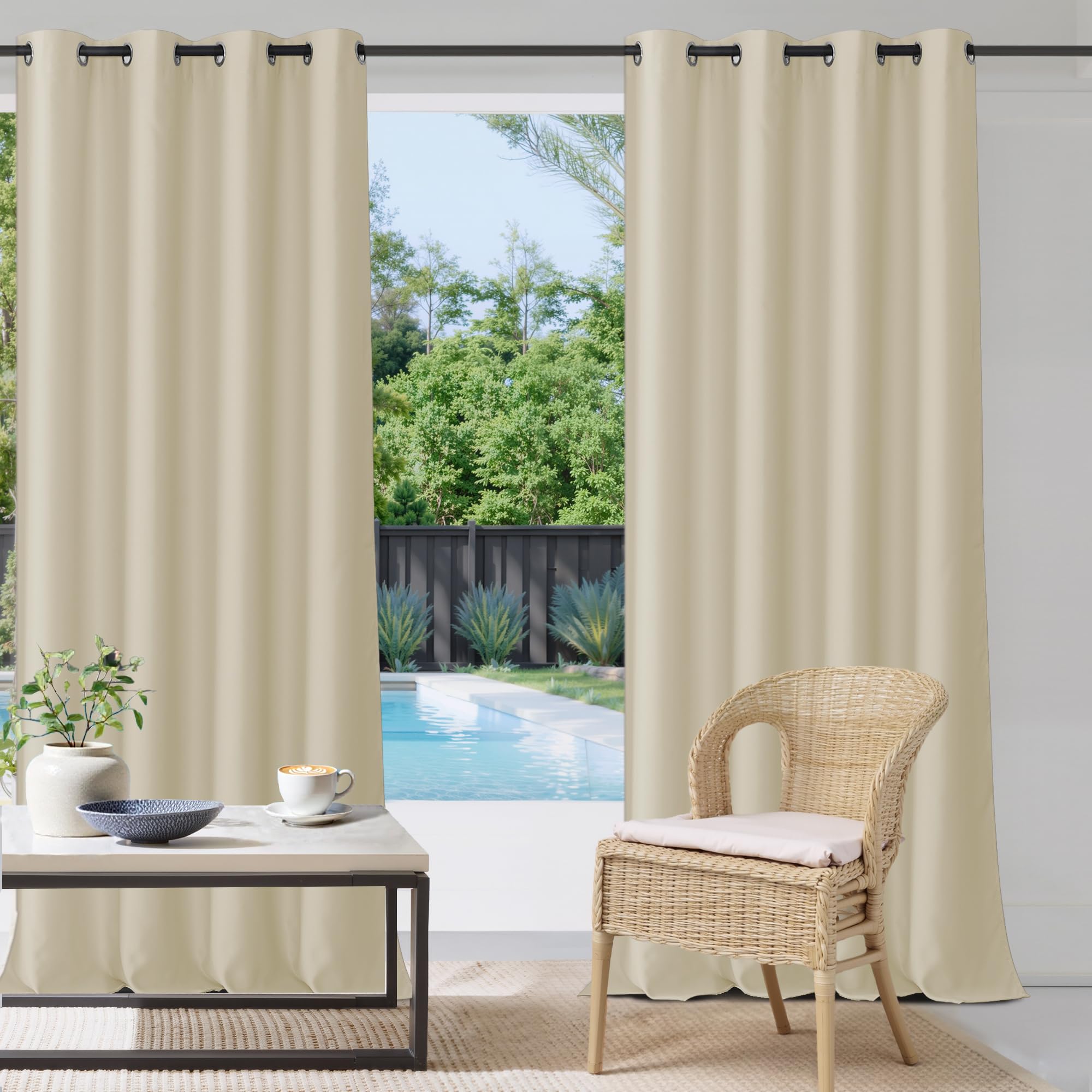 StangH 2 Panels Outdoor Curtains for Patio Waterproof, Blackout Windproof Weatherproof Thermal Insulated Drapes for Pergola/Porch, Thick Privacy Room Dividers for Pool, Grey, W52 x L84