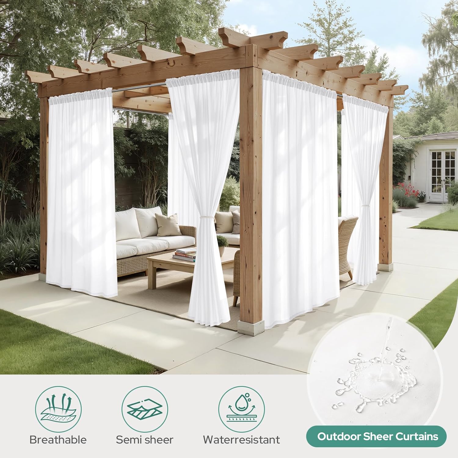 HOMEIDEAS Non-See-Through White Privacy Semi Sheer Curtains 84 Inches Long 2 Panels Set Light Filtering Curtains for Living Room Bedroom Outdoor Drapes, W52xL84