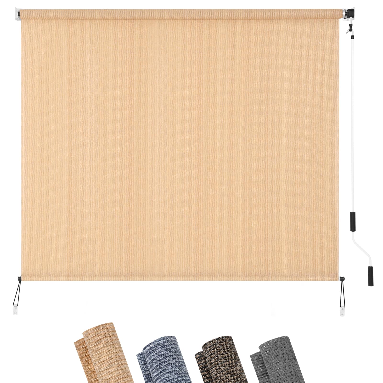 KELIXU Patio Shades Roll Up Outdoor Blind, 6' W x 8' H Cordless Sun Shade Privacy Screen with 90% UV Protection Exterior Roller Shade Cloth for Porch Pergola Backyard Windows Balcony, Walnut