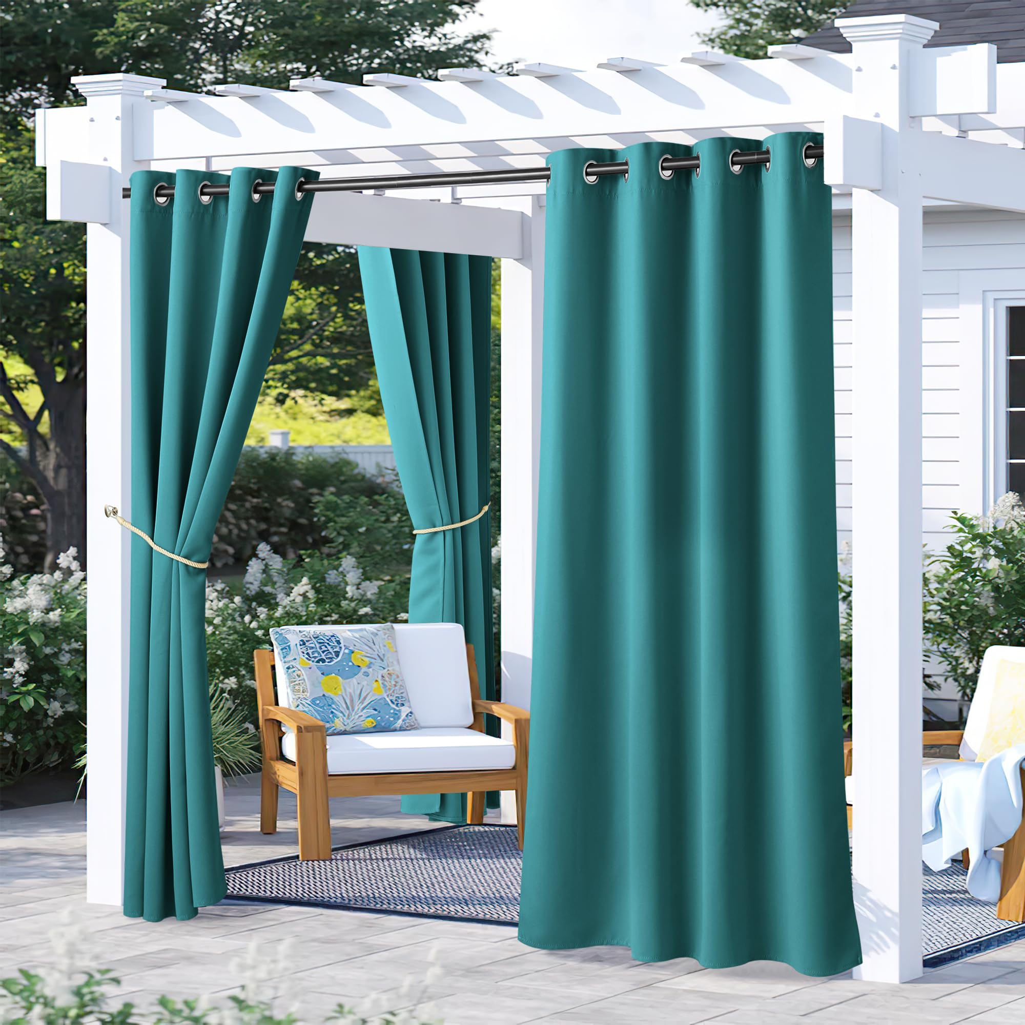NICETOWN Outdoor Curtains for Patio Waterproof 95" L, Blackout Gazebo Curtain for Pergola/Porch Weatherproof, UV & Privacy Protection Outside Drape, 52" Wide, 1 Panel, Biscotti Beige