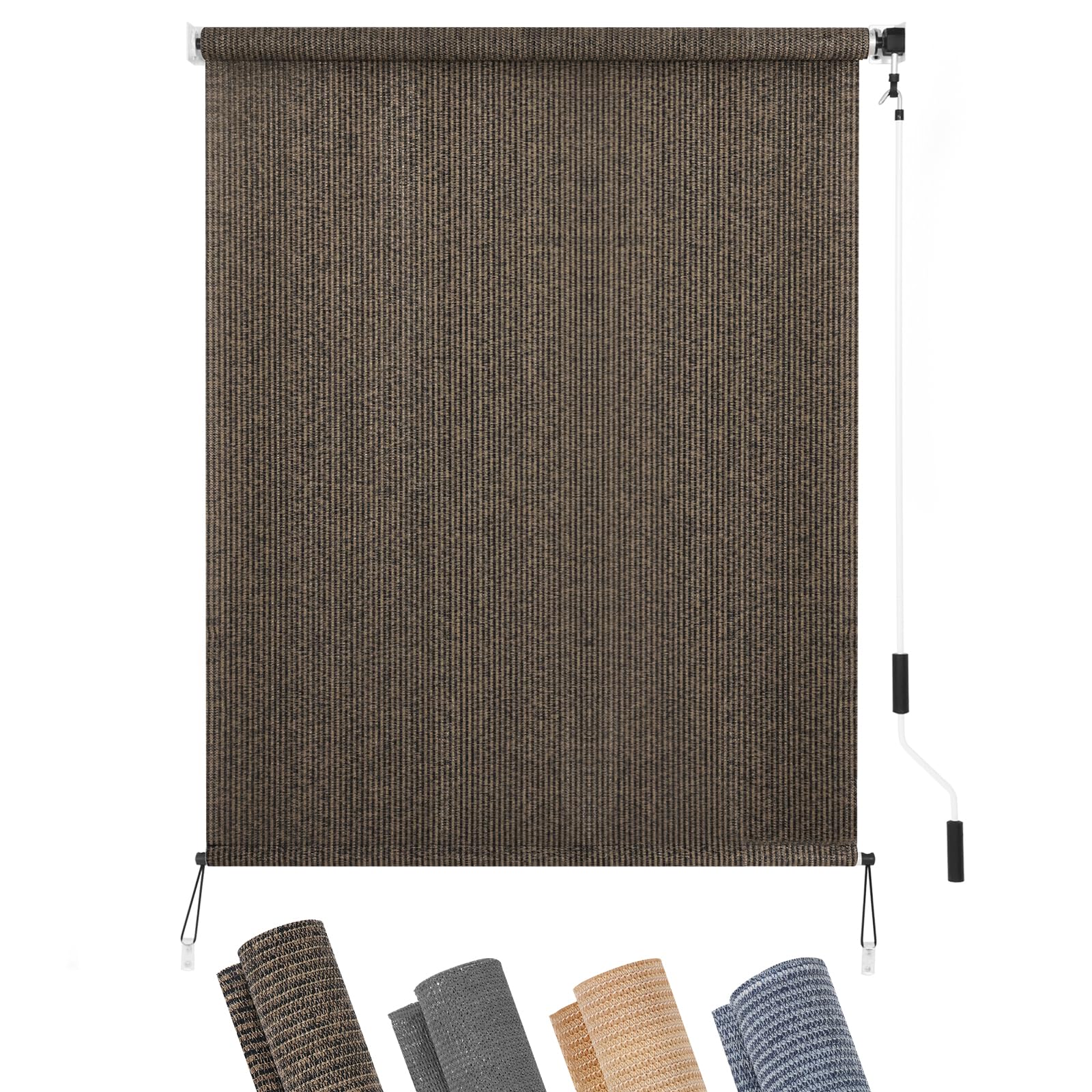 KELIXU Patio Shades Roll Up Outdoor Blind, 6' W x 8' H Cordless Sun Shade Privacy Screen with 90% UV Protection Exterior Roller Shade Cloth for Porch Pergola Backyard Windows Balcony, Walnut