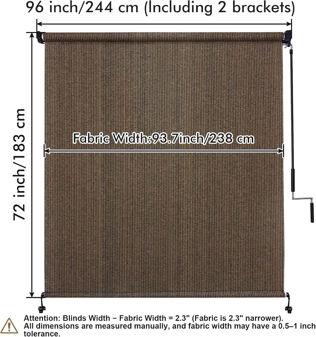 Artpuch Outdoor Roller Shade 8' W x 6' H, Mocha Exterior Cordless Patio Shades Roll Up Blinds with Spliced Pole Design, (2 Poles, One-Piece Fabric)