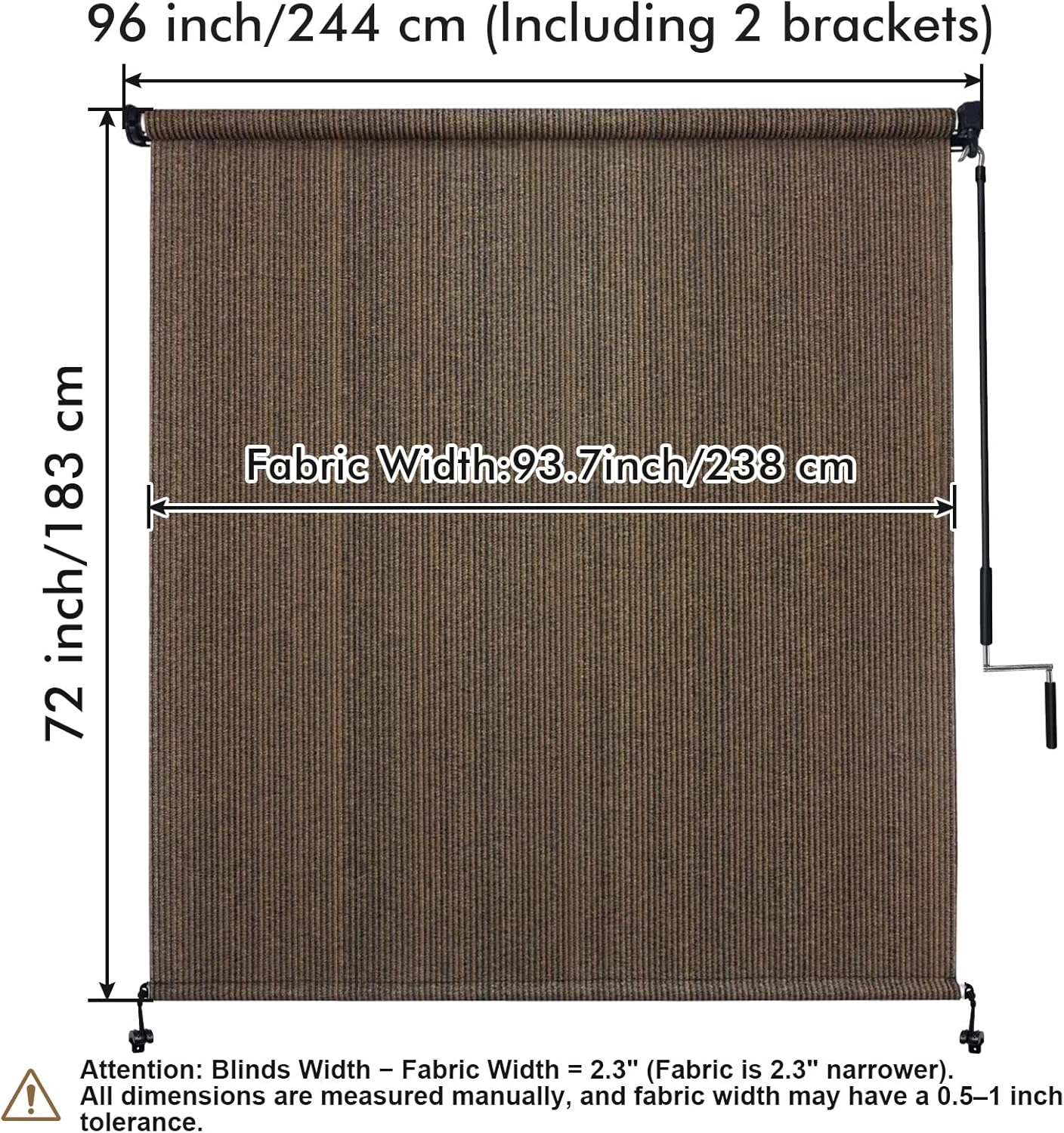 Artpuch Outdoor Roller Shade 8' W x 6' H, Mocha Exterior Cordless Patio Shades Roll Up Blinds with Spliced Pole Design, (2 Poles, One-Piece Fabric)