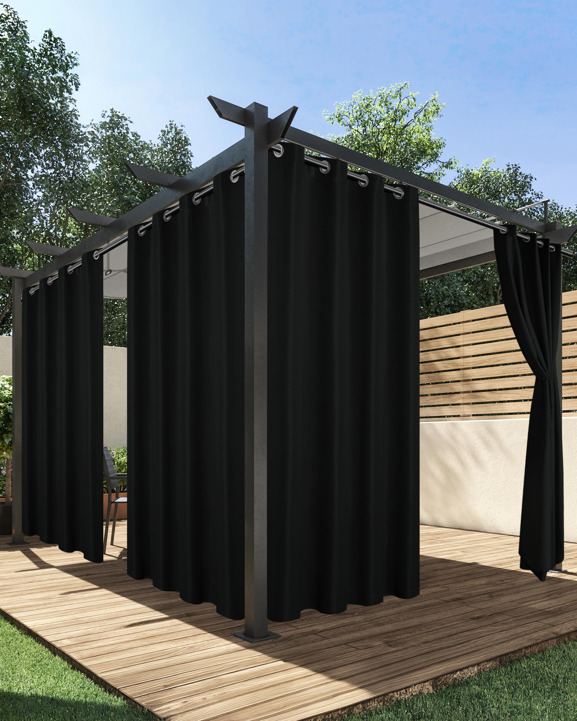 HolidayIdeas Outdoor Curtains for Patio Waterproof, 4 Panels - 54 x 108 Inch - Privacy Protection & Light Filtering Curtains Navy Grommet Outside Curtains for Porch, Gazebo, Pergola, Backyard