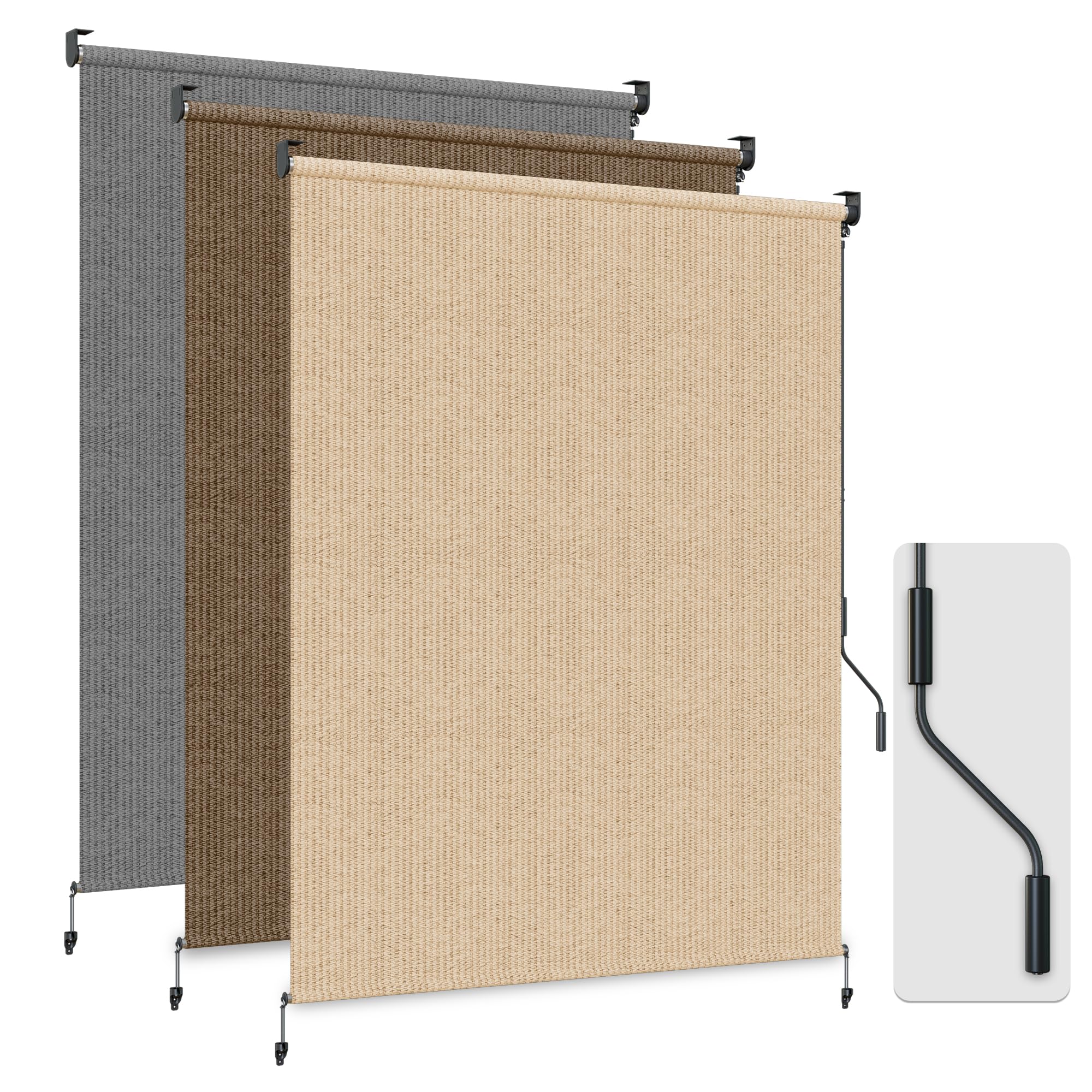 HOMEDEMO Outdoor Roller Shades for Patio, 8'W x 6' H Roll up Shade for Outside, Sun Roller Shade Cloth Roll Blinds Cordless Waterproof for Porch Gazebo Pergola Balcony Backyard Mocha