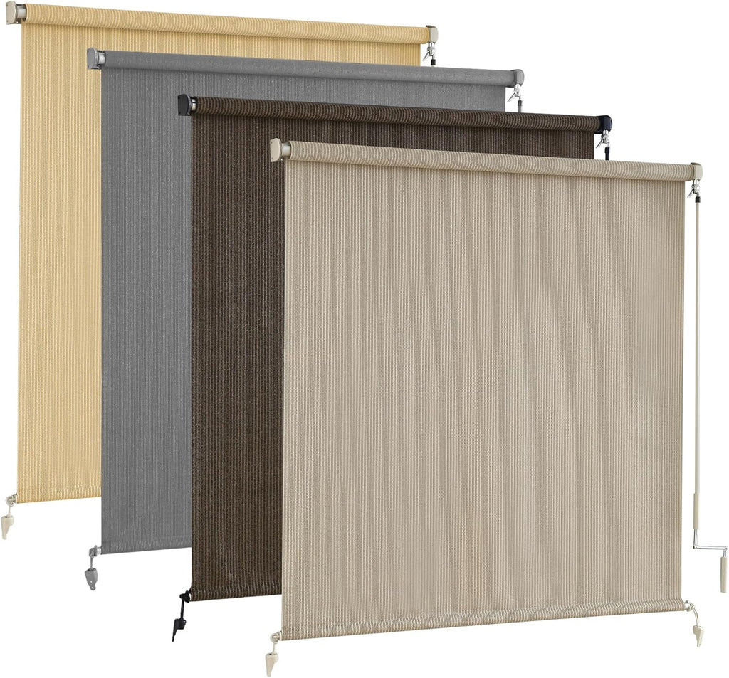 AOSKY Sun Shades Outdoor Patio - Cordless Outdoor Roller Shades for Porch, Roll Up Blinds Cloth for Pergola Balcony Backyard Windows, 96" W x 96" H, Sesame