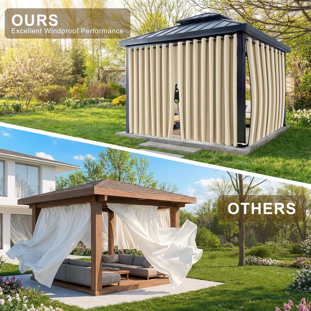 RYB HOME Fade-Resistant Outdoor Curtains for Patio Waterproof with Zipper Back Tab Bottom, Windproof Sun Blocking Privacy for Gazebo Porch Pergola, Biscotti Beige, W 52 x L 84, 2 Panels