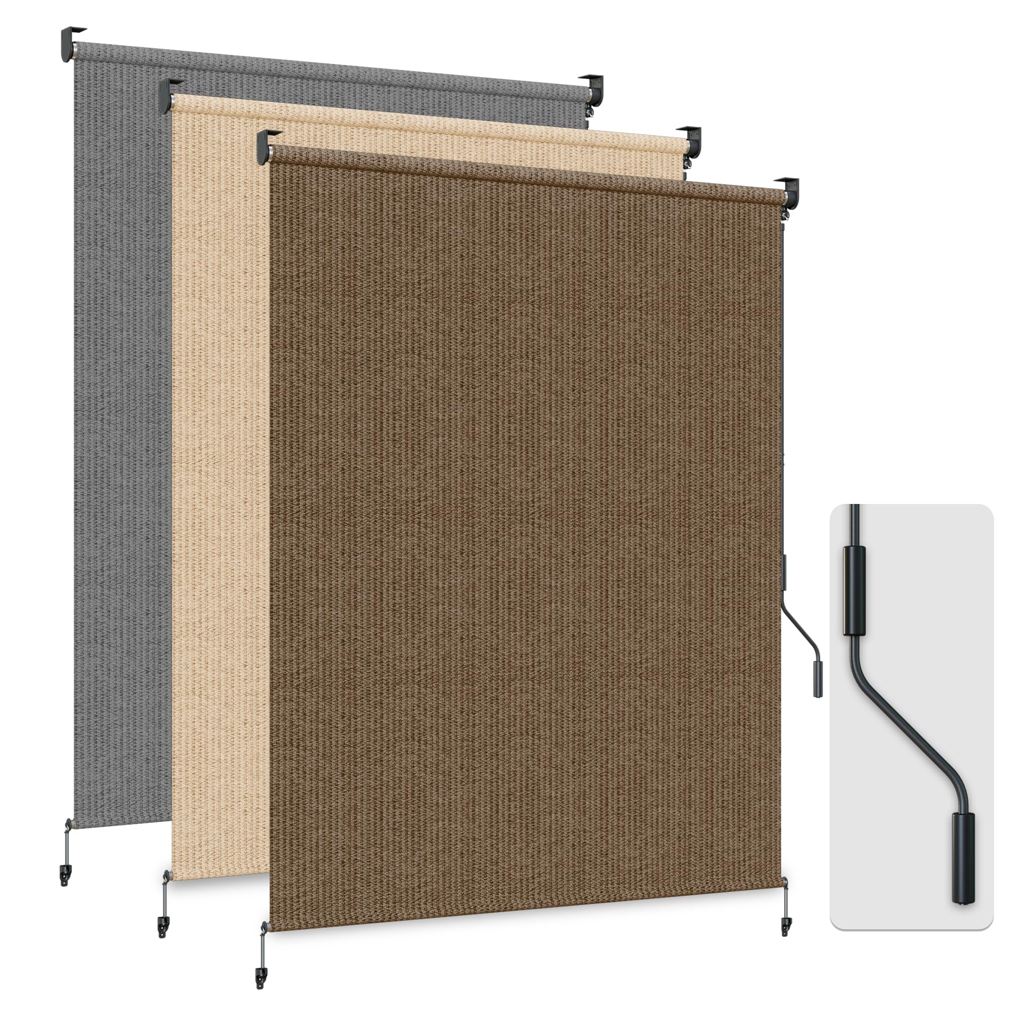 HOMEDEMO Outdoor Roller Shades for Patio, 8'W x 8' H Roll up Shade for Outside, Sun Roller Shade Cloth Roll Blinds Cordless Waterproof for Porch Gazebo Pergola Balcony Backyard Mocha