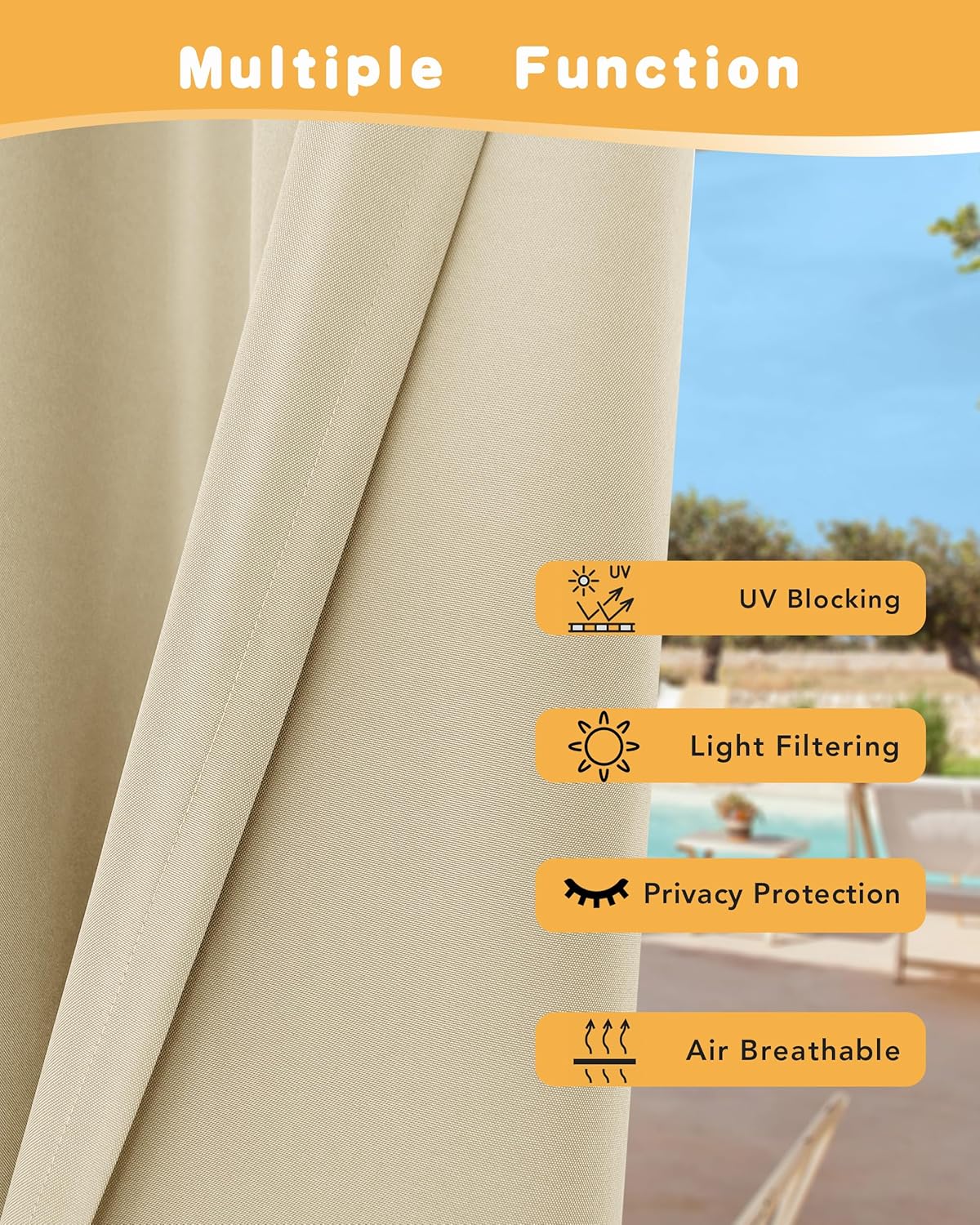 HolidayIdeas Outdoor Curtains for Patio Waterproof, 4 Panels - 54 x 84 Inch - Privacy Protection & Light Filtering Curtains Cream Grommet Outside Curtains for Porch, Gazebo, Pergola, Backyard