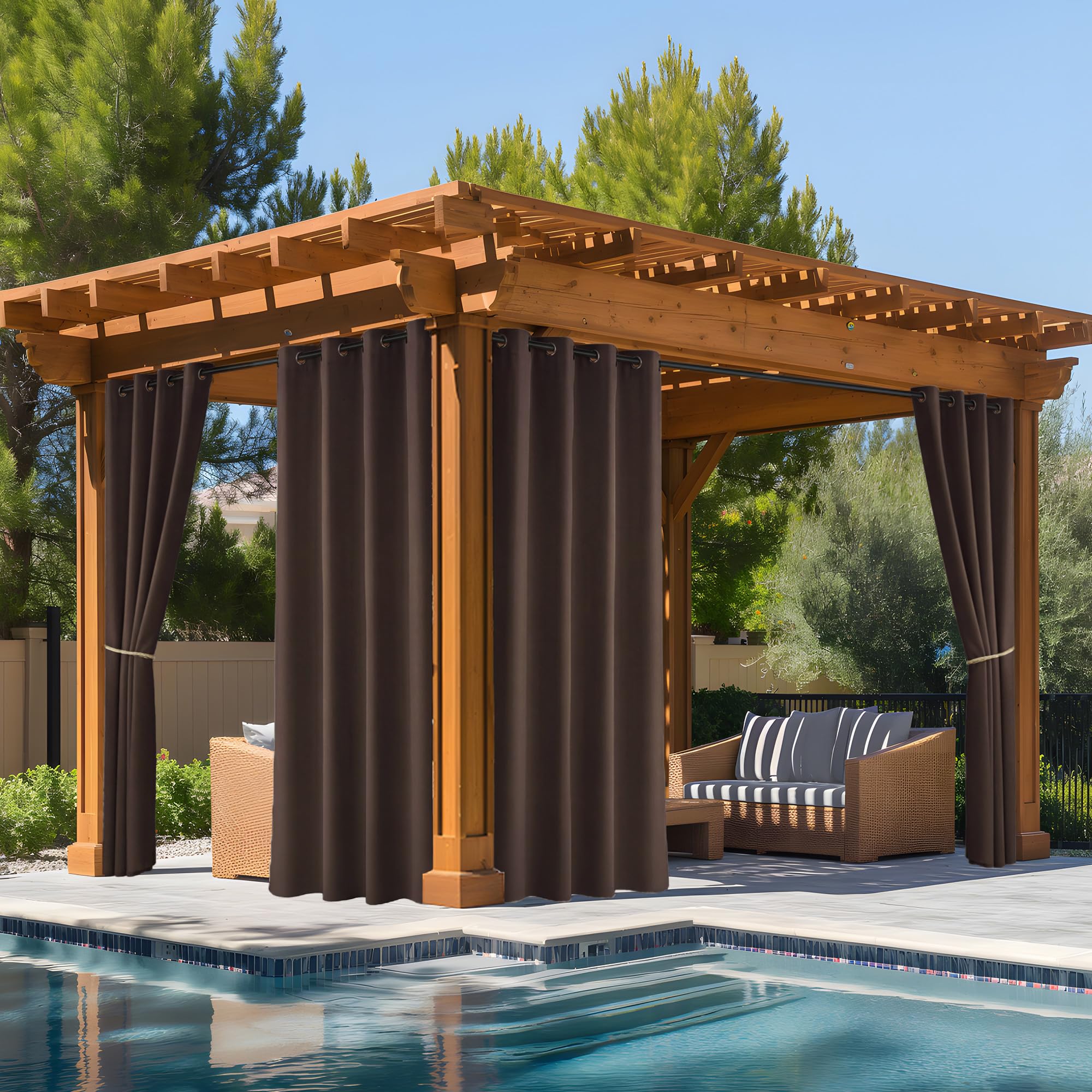 NICETOWN Outdoor Curtains for Patio Waterproof 95" L, Blackout Gazebo Curtain for Pergola/Porch Weatherproof, UV & Privacy Protection Outside Drape, 52" Wide, 1 Panel, Biscotti Beige