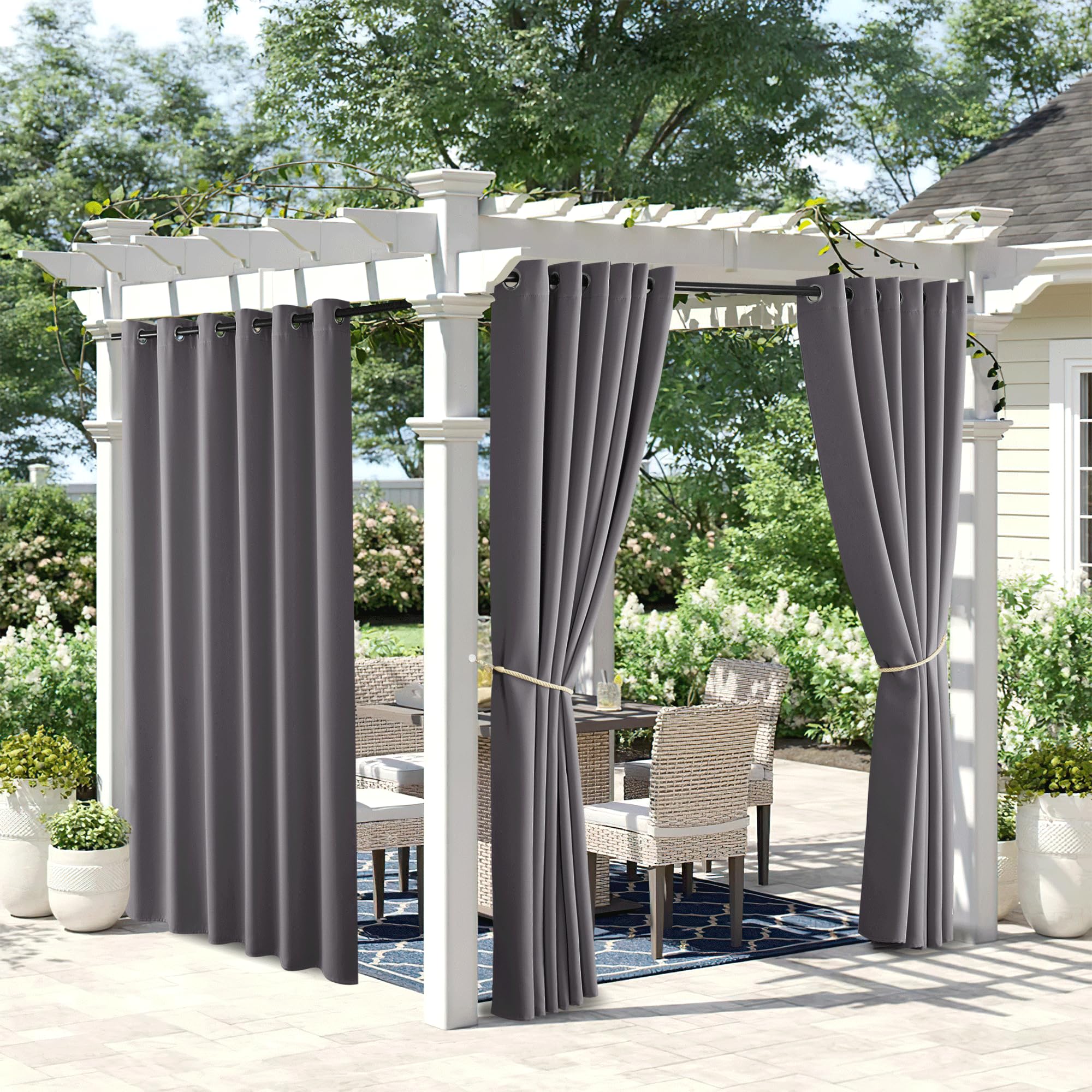 NICETOWN Outdoor Curtains for Patio Waterproof 95" L, Blackout Gazebo Curtain for Pergola/Porch Weatherproof, UV & Privacy Protection Outside Drape, 52" Wide, 1 Panel, Biscotti Beige