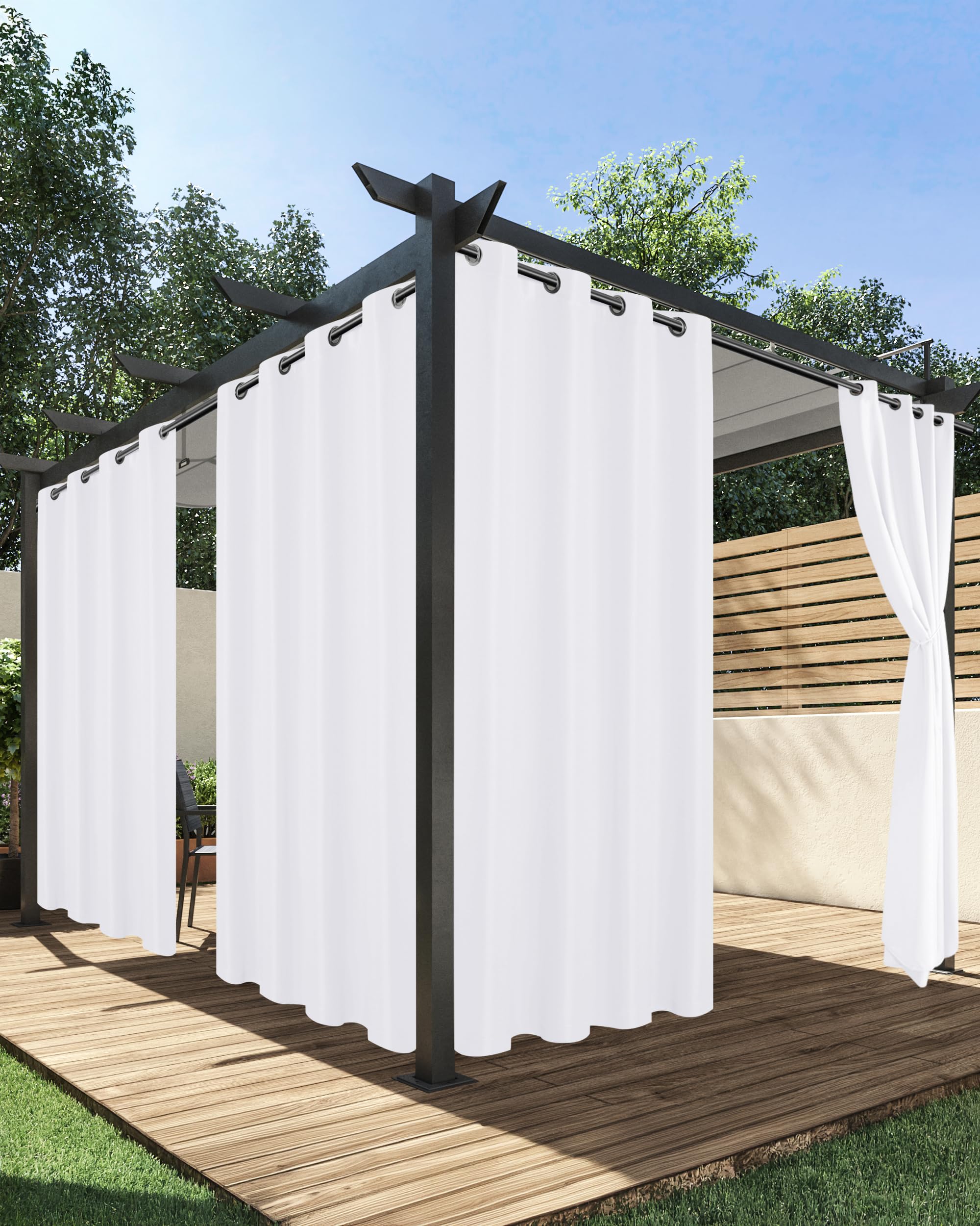 HolidayIdeas Outdoor Curtains for Patio Waterproof, 4 Panels - 54 x 108 Inch - Privacy Protection & Light Filtering Curtains Navy Grommet Outside Curtains for Porch, Gazebo, Pergola, Backyard