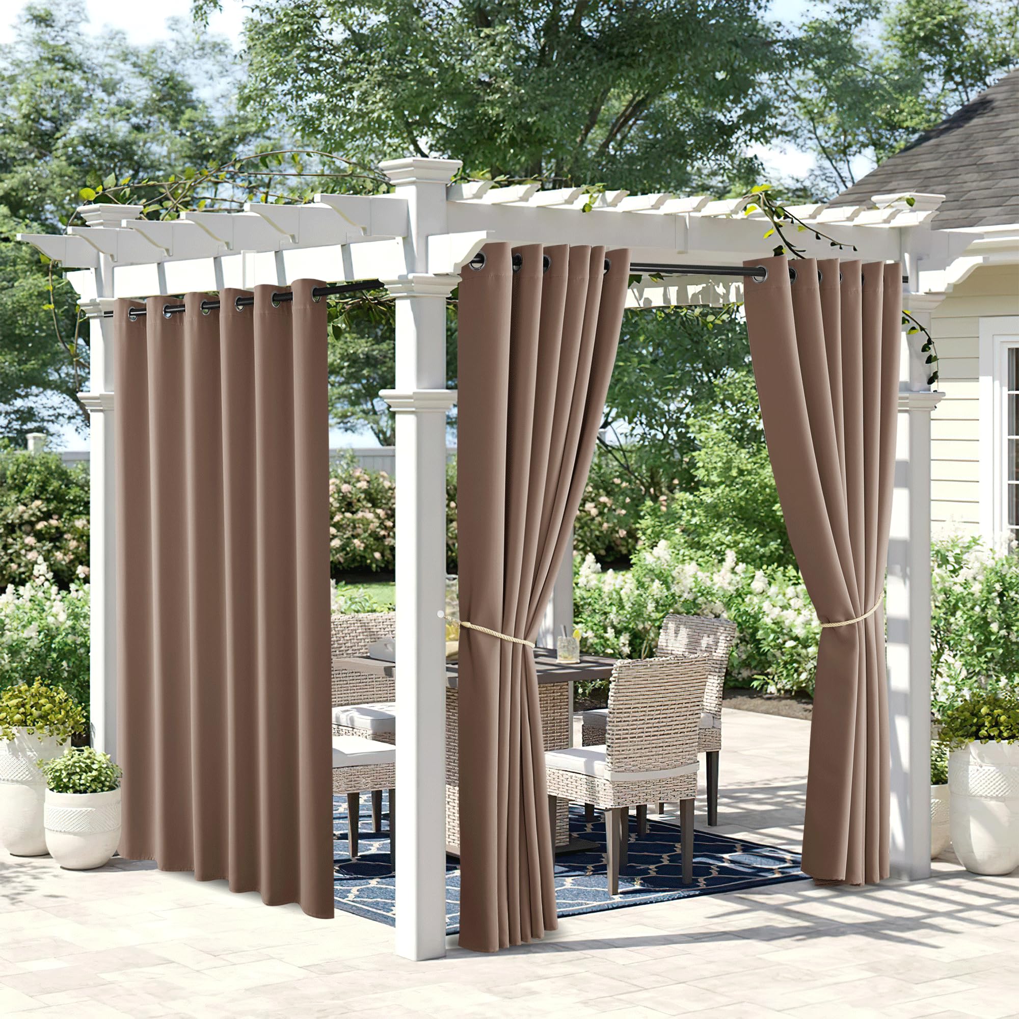NICETOWN Outdoor Curtains for Patio Waterproof 95" L, Blackout Gazebo Curtain for Pergola/Porch Weatherproof, UV & Privacy Protection Outside Drape, 52" Wide, 1 Panel, Biscotti Beige