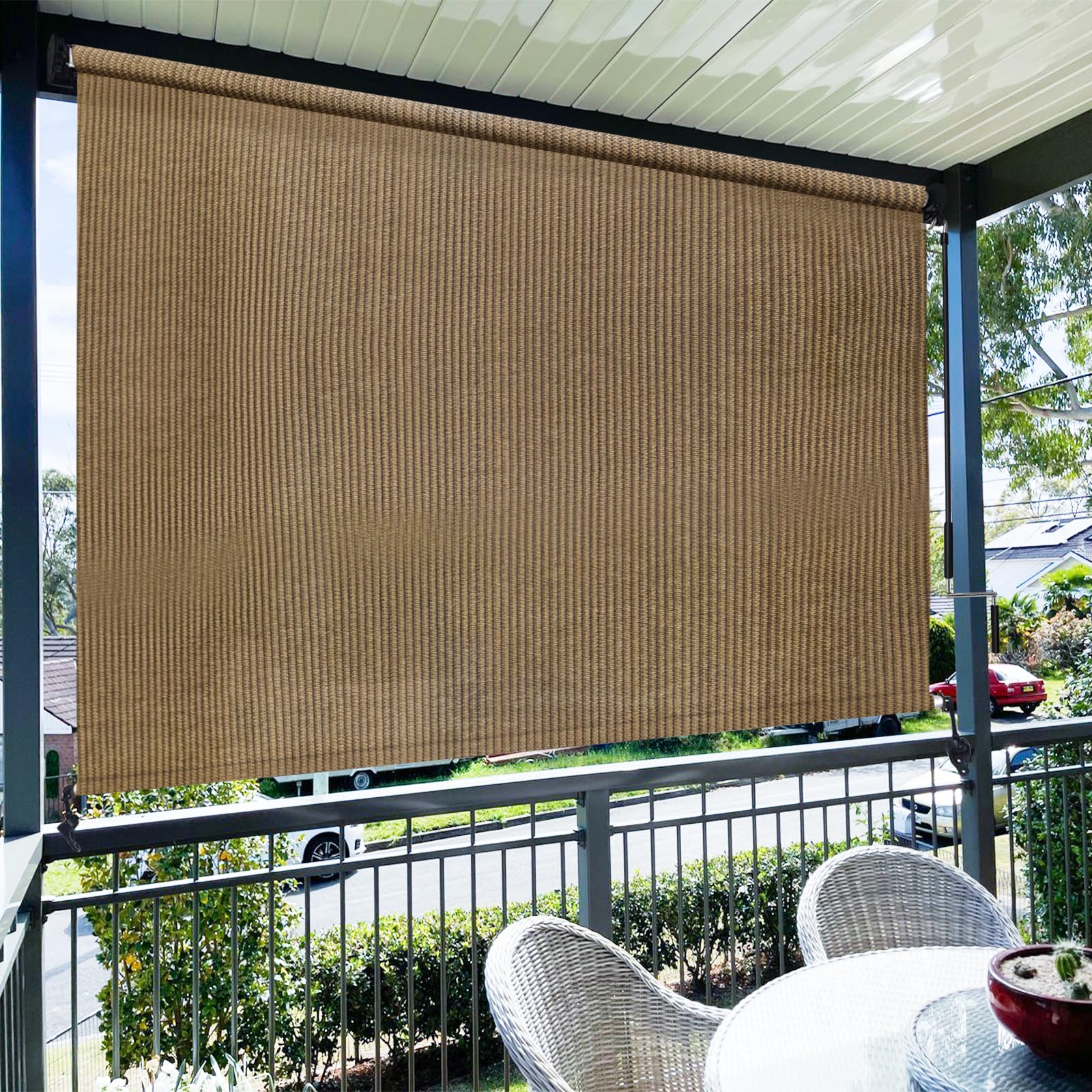 Amagenix Outdoor Roller Shades 10'(W) X 8'(H), Exterior Cordless Patio Shades Roll Up Outdoor Blinds with Spliced Poles Design, 90% UV Protection for Porch Gazebo Pergola, Grey
