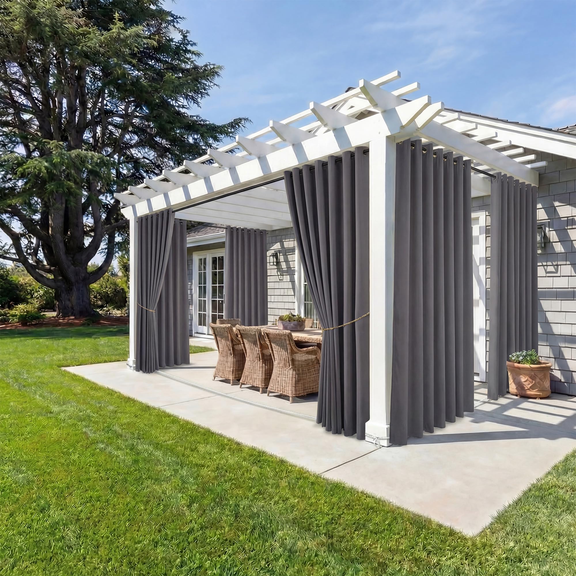 NICETOWN Outdoor Curtains for Patio Waterproof 95" L, Blackout Gazebo Curtain for Pergola/Porch Weatherproof, UV & Privacy Protection Outside Drape, 52" Wide, 1 Panel, Biscotti Beige