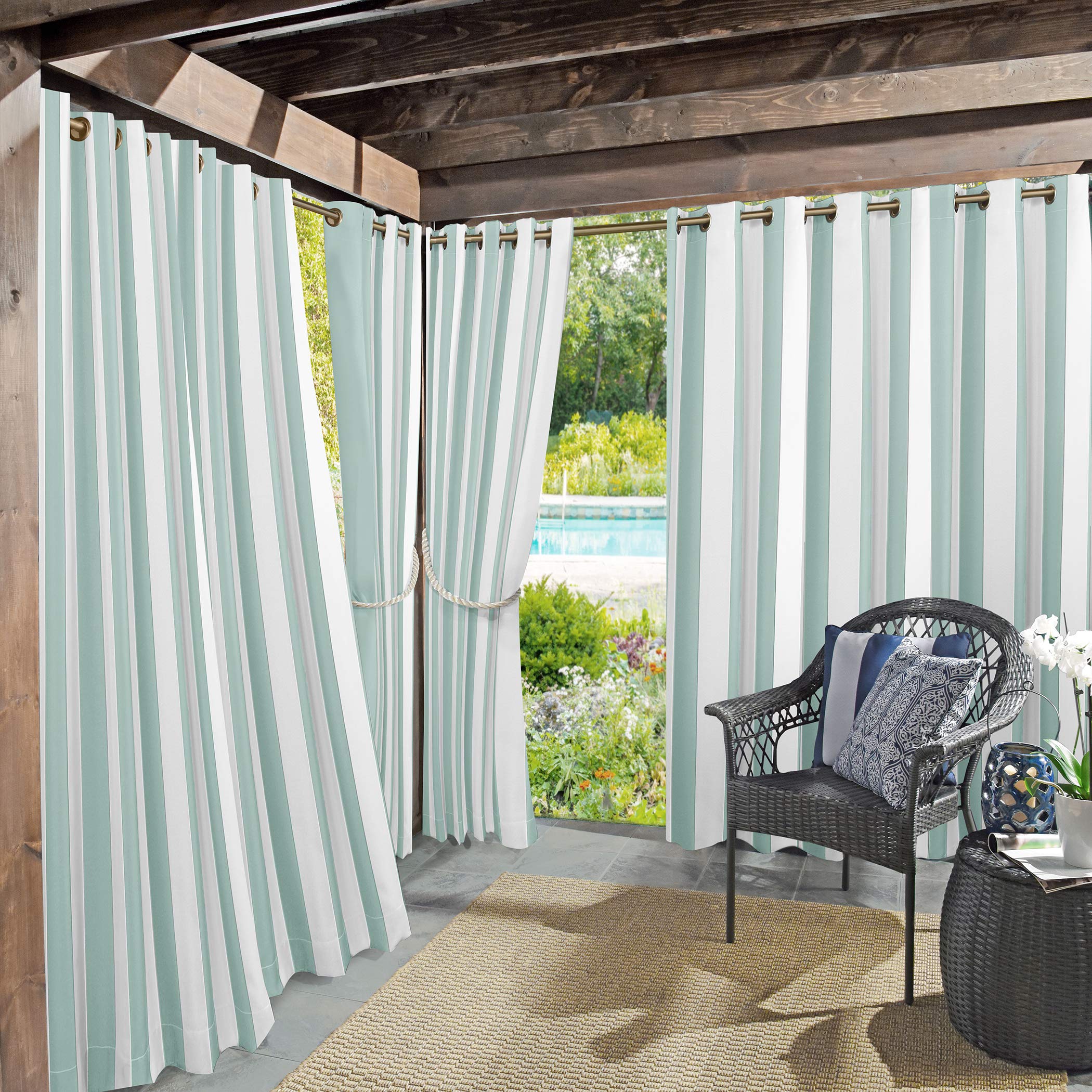 Sun Zero Valencia 2-Pack Cabana Stripe Indoor/Outdoor UV Protectant Energy Efficient Grommet Curtain Panel Pair