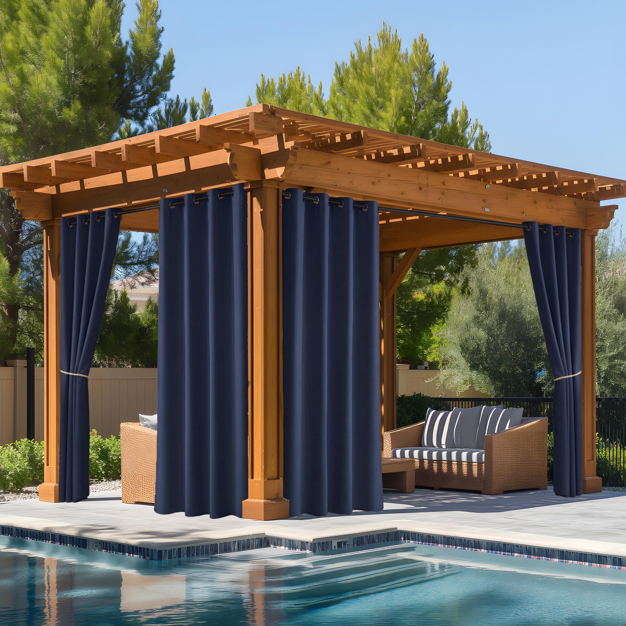 NICETOWN Outdoor Curtains for Patio Waterproof 95" L, Blackout Gazebo Curtain for Pergola/Porch Weatherproof, UV & Privacy Protection Outside Drape, 52" Wide, 1 Panel, Biscotti Beige