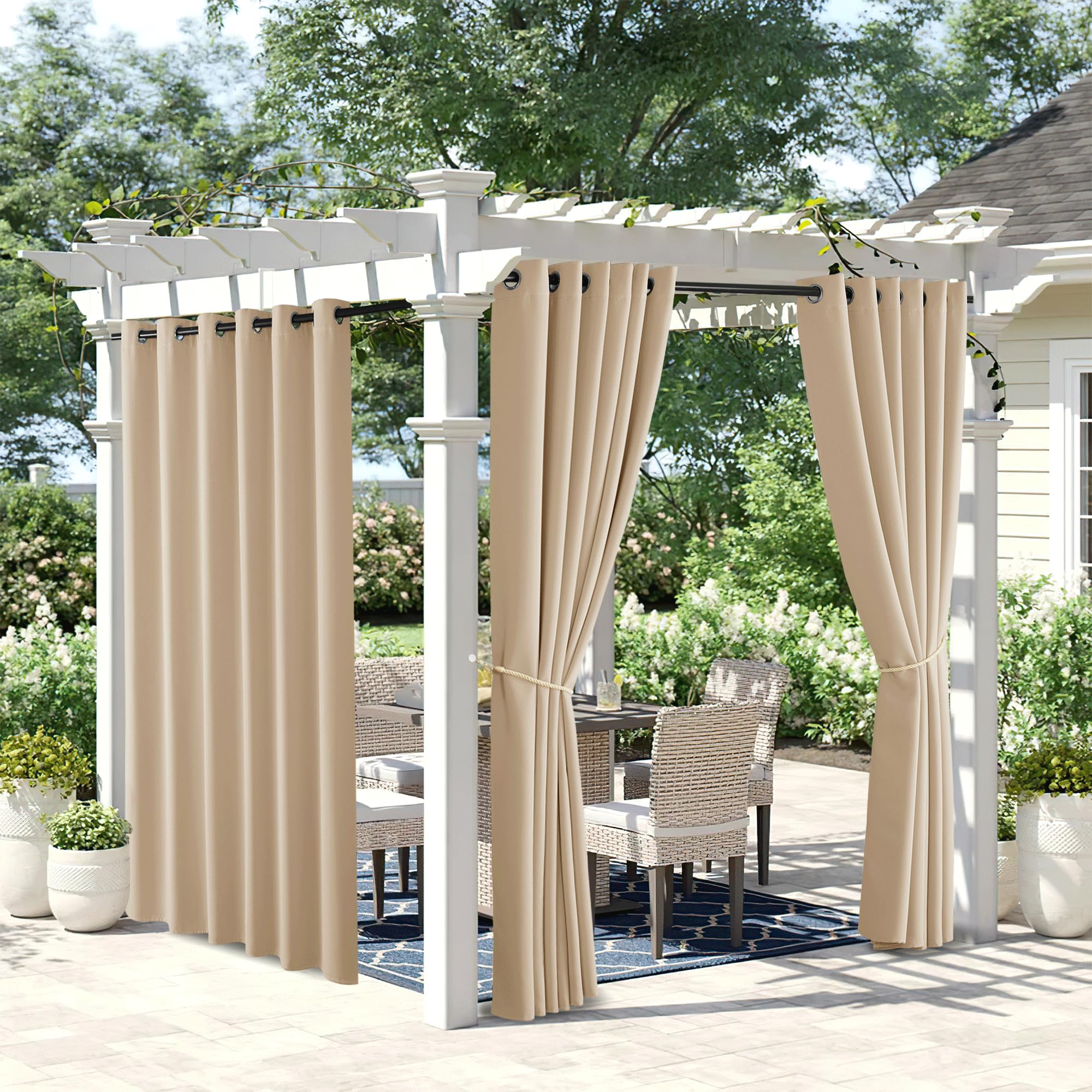 NICETOWN Outdoor Curtains for Patio Waterproof 95" L, Blackout Gazebo Curtain for Pergola/Porch Weatherproof, UV & Privacy Protection Outside Drape, 52" Wide, 1 Panel, Biscotti Beige