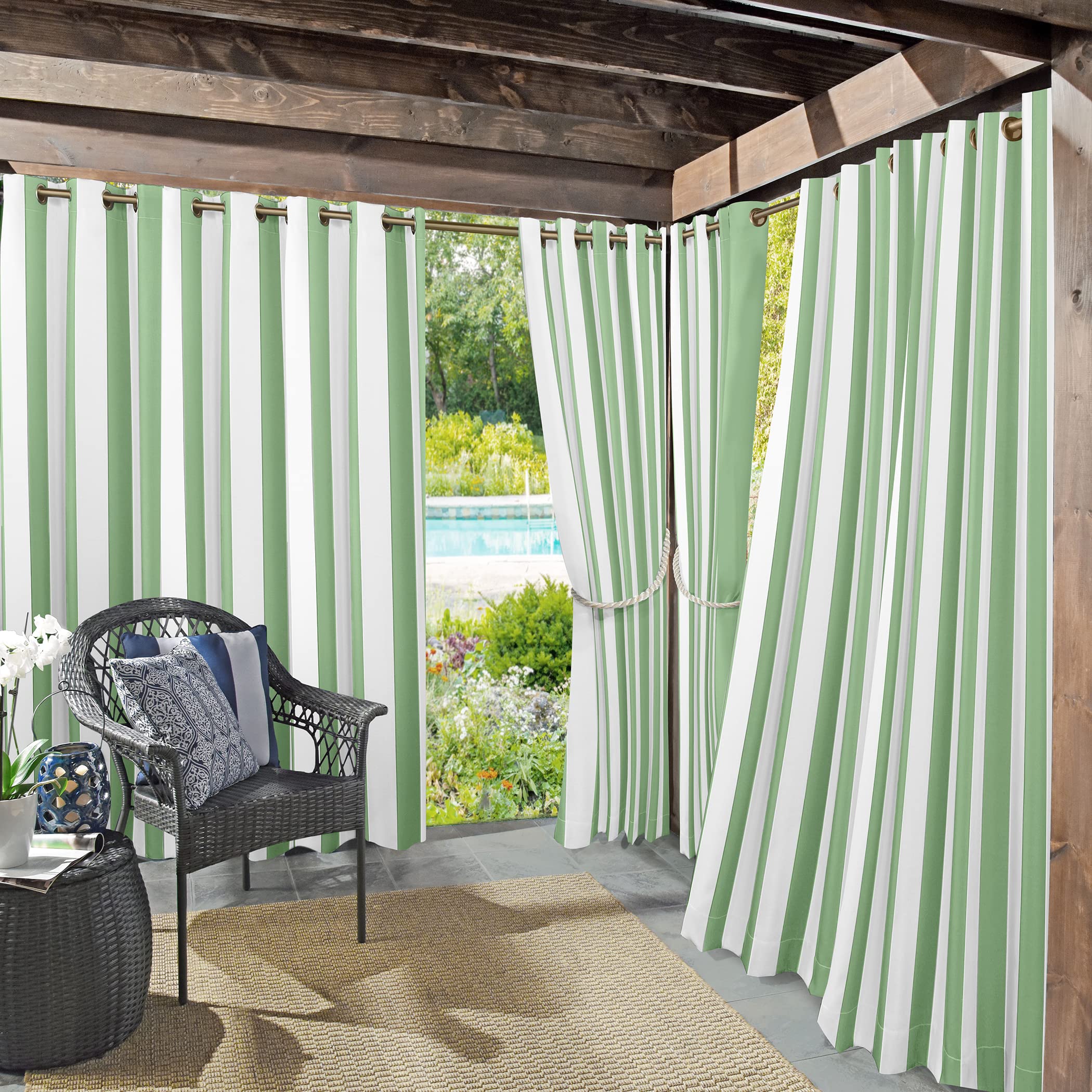 Sun Zero Valencia 2-Pack Cabana Stripe Indoor/Outdoor UV Protectant Energy Efficient Grommet Curtain Panel Pair