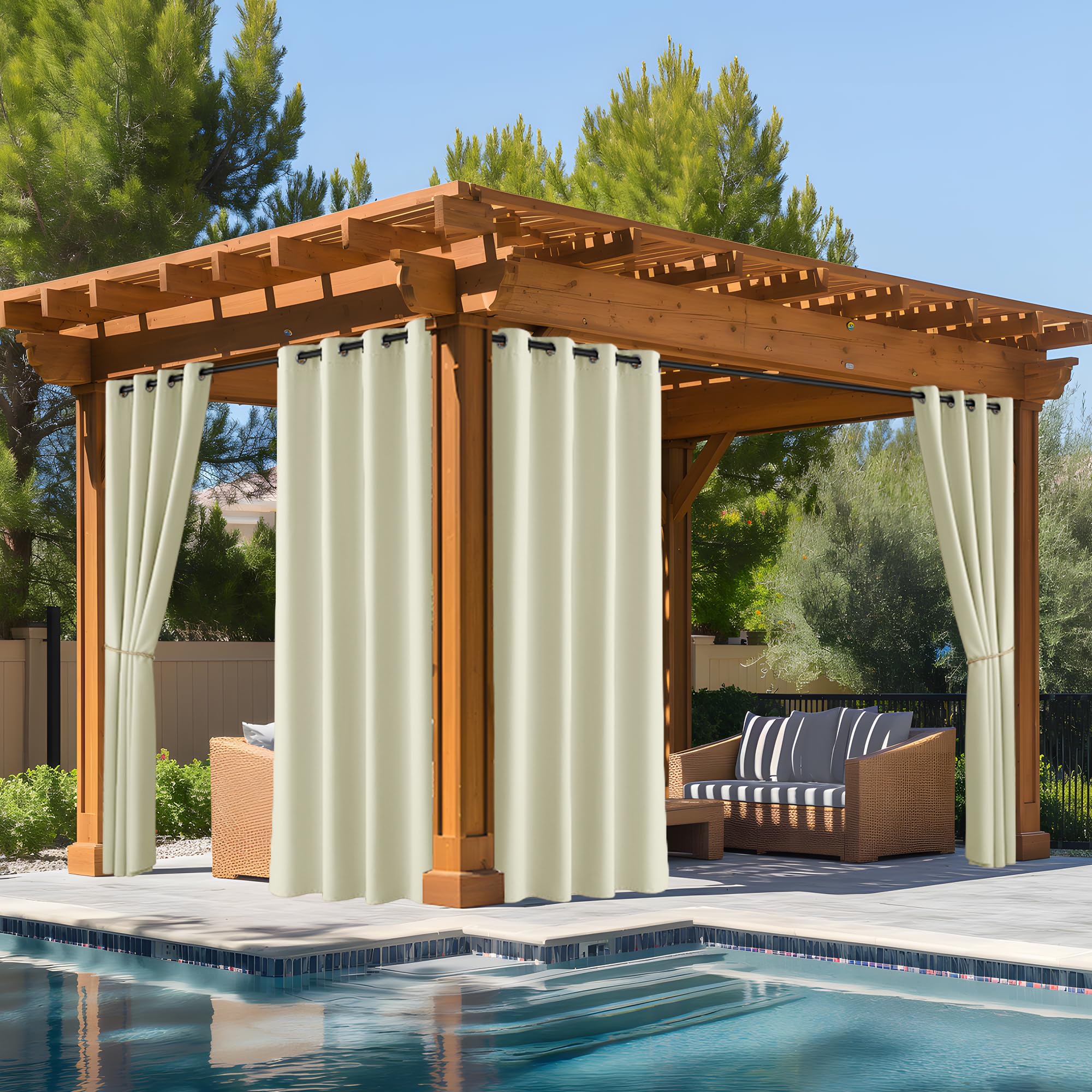 NICETOWN Outdoor Curtains for Patio Waterproof 95" L, Blackout Gazebo Curtain for Pergola/Porch Weatherproof, UV & Privacy Protection Outside Drape, 52" Wide, 1 Panel, Biscotti Beige