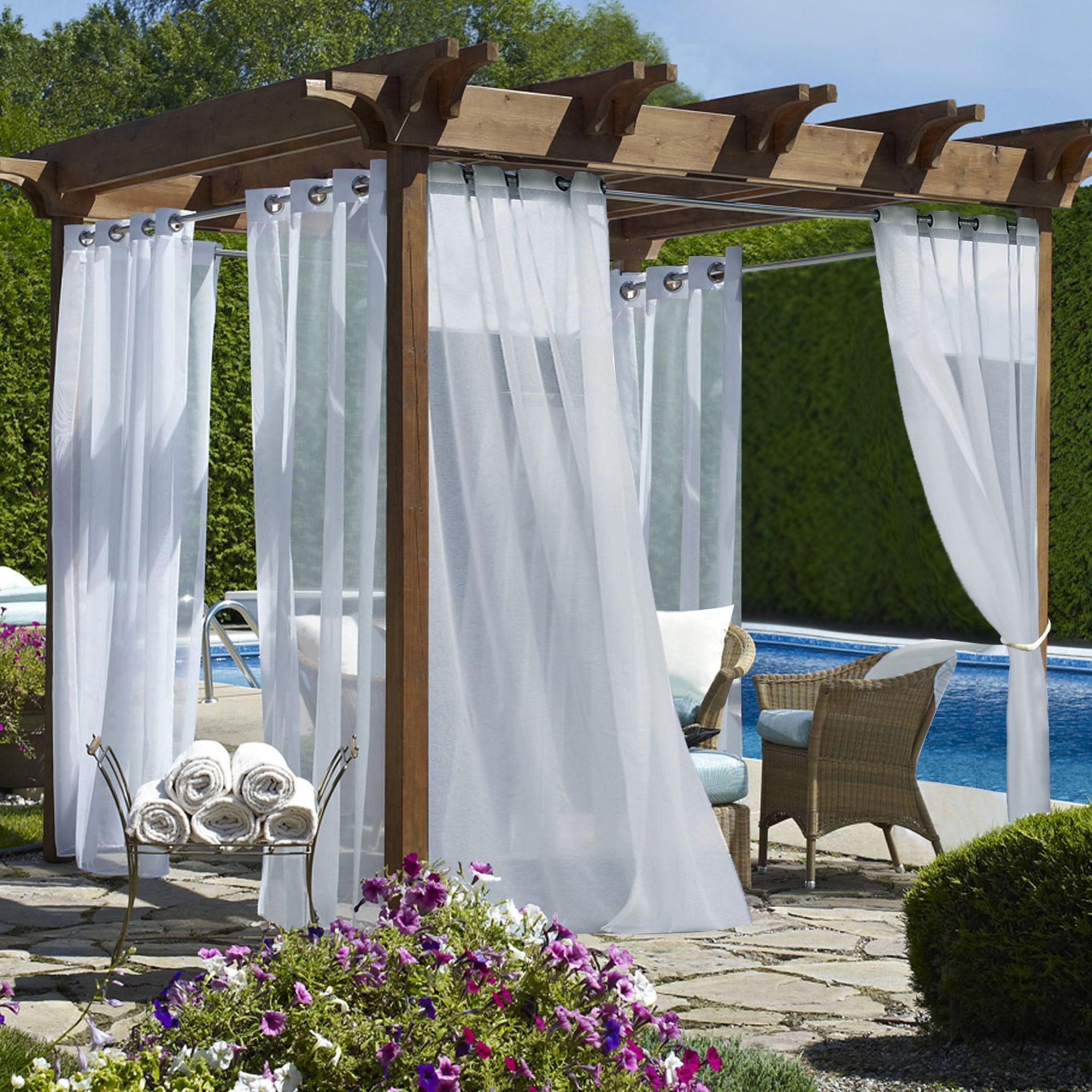 NICETOWN 2 Panels Voile Sheer Patio Outdoor Curtains 108" L Waterproof, Rustproof Grommet Light Filtering Indoor Outdoor Sheer Curtain Drapes for Cabana/Arbor, Ivory, W54 x L108