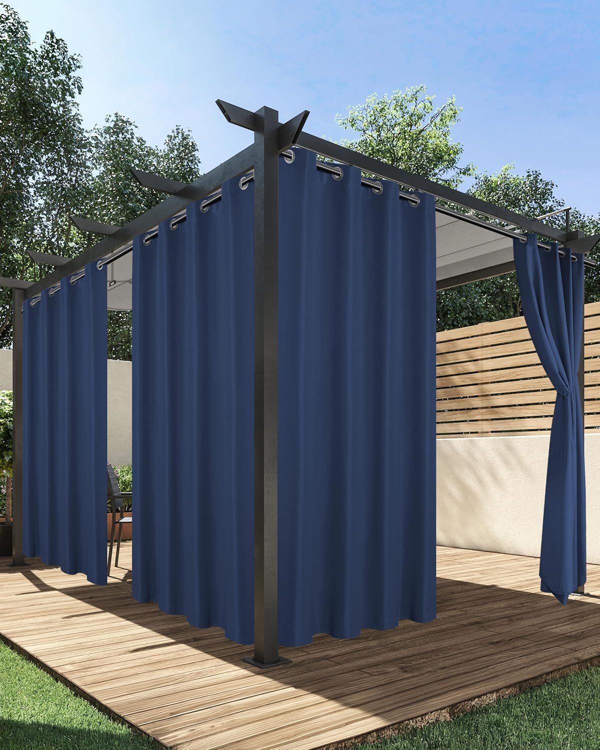 HolidayIdeas Outdoor Curtains for Patio Waterproof, 4 Panels - 54 x 108 Inch - Privacy Protection & Light Filtering Curtains Navy Grommet Outside Curtains for Porch, Gazebo, Pergola, Backyard