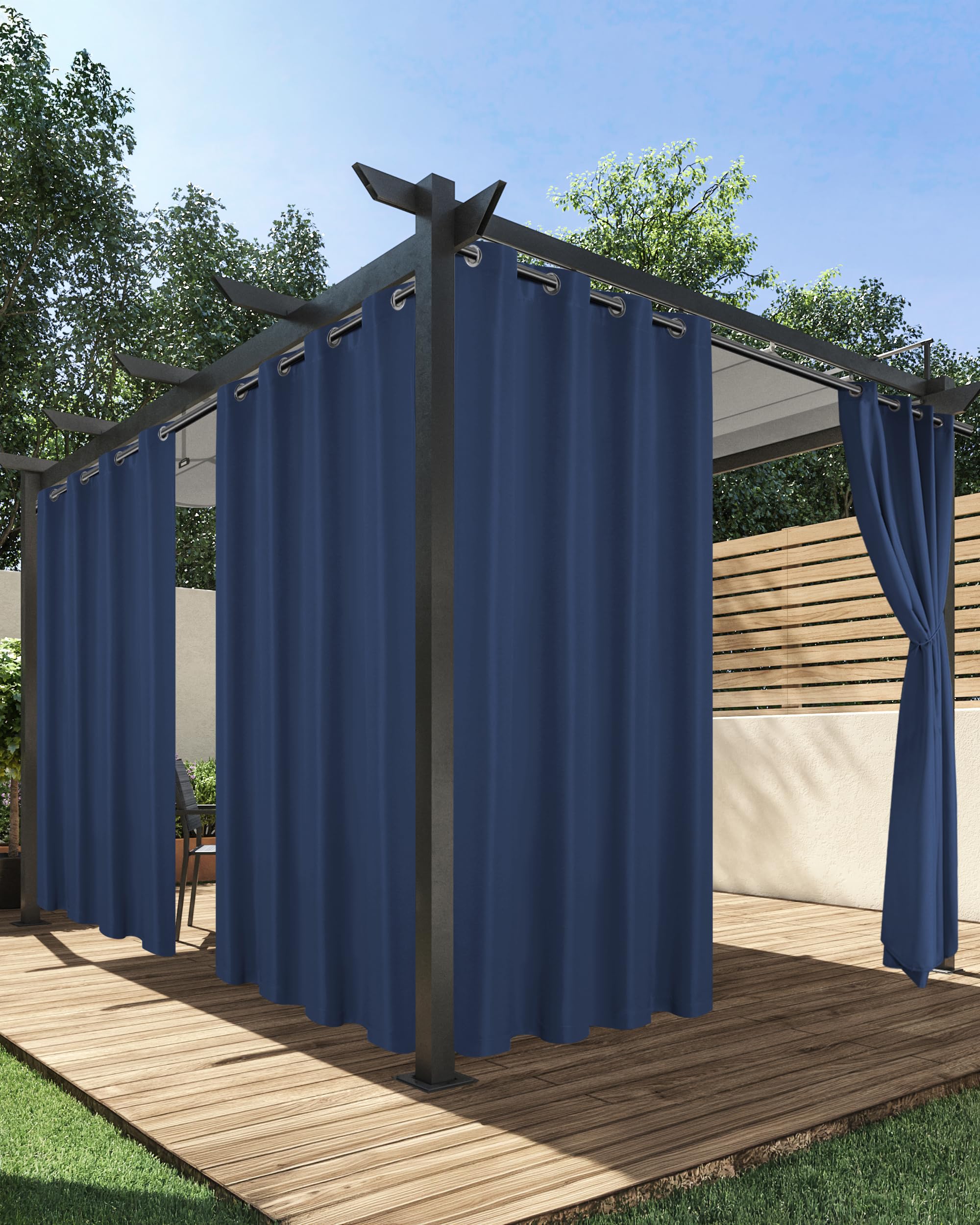 HolidayIdeas Outdoor Curtains for Patio Waterproof, 4 Panels - 54 x 108 Inch - Privacy Protection & Light Filtering Curtains Navy Grommet Outside Curtains for Porch, Gazebo, Pergola, Backyard