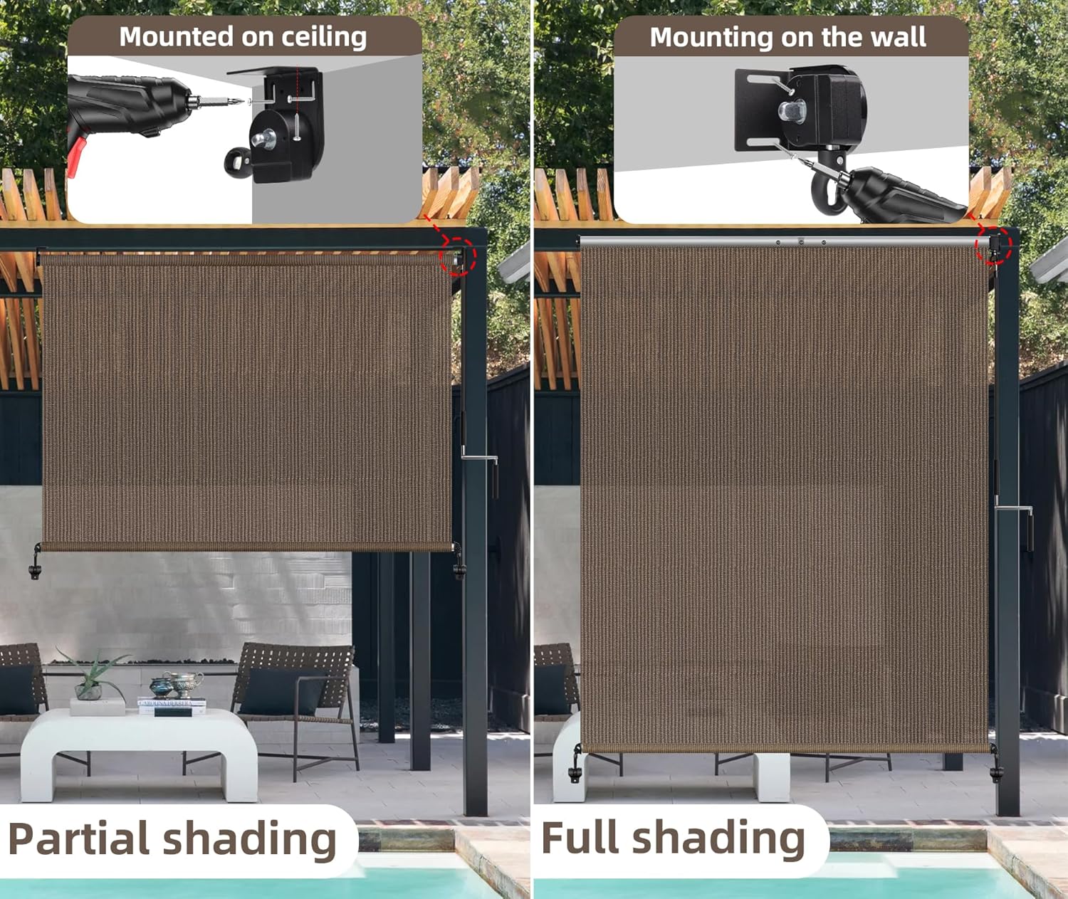 Outdoor Shades Roller Exterior Blinds,Cordless Patio Shades Roll Up Outdoor Blinds for Patio Porch Backyard Pergola Gazebo Privacy Screen Protection,UV Sun Blocking,Fade-Resistant 8ft Wide x 6 H