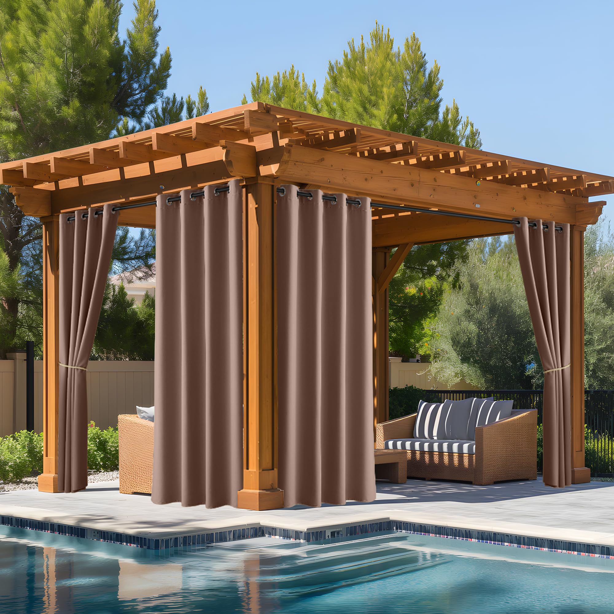 NICETOWN Outdoor Curtains for Patio Waterproof 95" L, Blackout Gazebo Curtain for Pergola/Porch Weatherproof, UV & Privacy Protection Outside Drape, 52" Wide, 1 Panel, Biscotti Beige