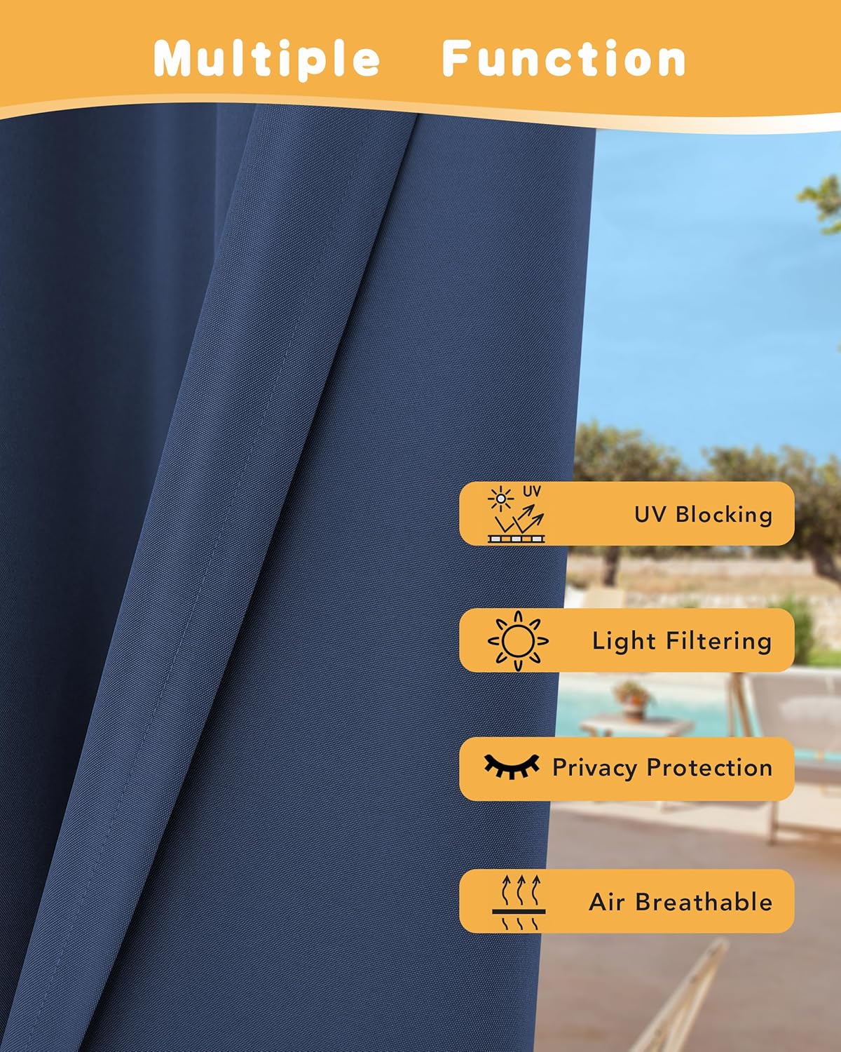 HolidayIdeas Outdoor Curtains for Patio Waterproof, 4 Panels - 54 x 108 Inch - Privacy Protection & Light Filtering Curtains Navy Grommet Outside Curtains for Porch, Gazebo, Pergola, Backyard