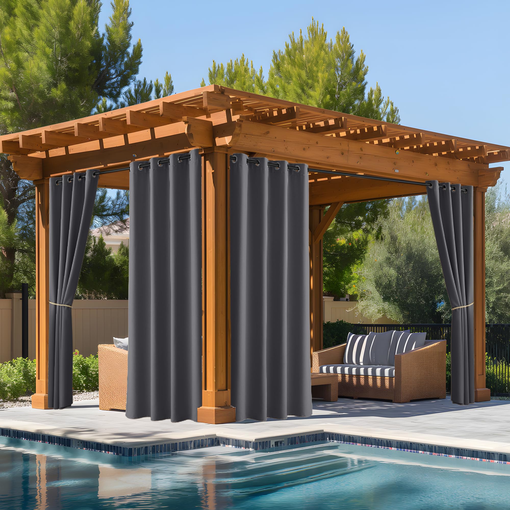 NICETOWN Outdoor Curtains for Patio Waterproof 95" L, Blackout Gazebo Curtain for Pergola/Porch Weatherproof, UV & Privacy Protection Outside Drape, 52" Wide, 1 Panel, Biscotti Beige