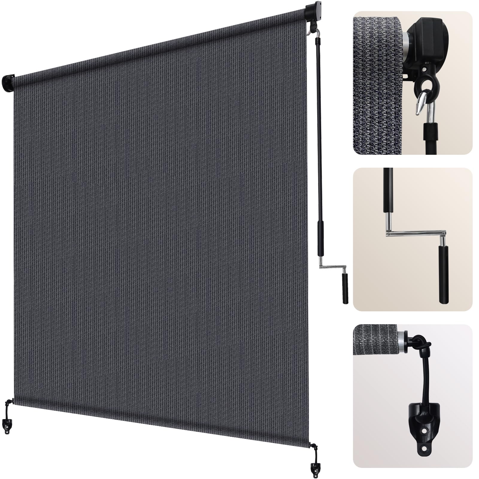 Artpuch Outdoor Roller Shade 8' W x 6' H, Mocha Exterior Cordless Patio Shades Roll Up Blinds with Spliced Pole Design, (2 Poles, One-Piece Fabric)
