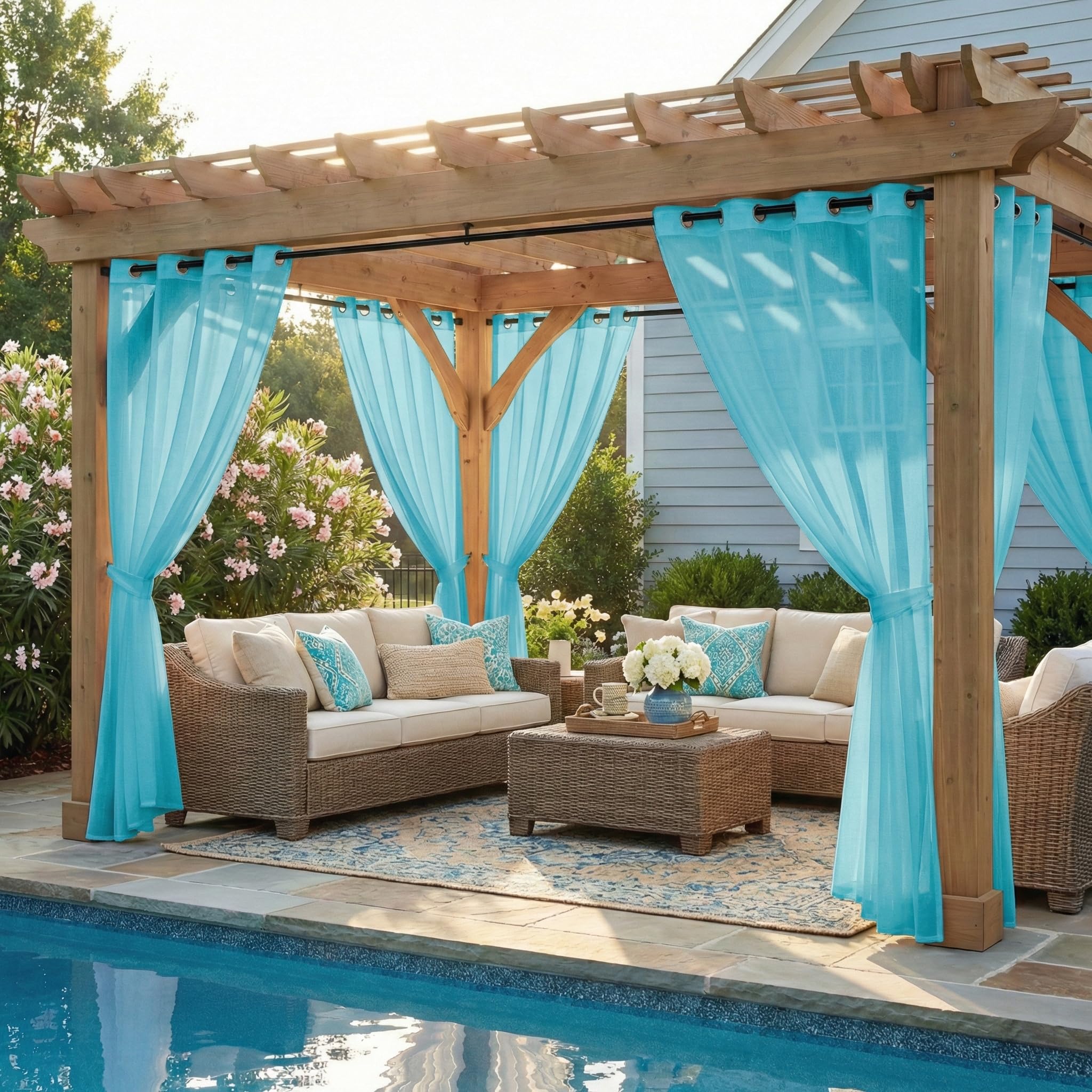 NICETOWN 2 Panels Voile Sheer Patio Outdoor Curtains 108" L Waterproof, Rustproof Grommet Light Filtering Indoor Outdoor Sheer Curtain Drapes for Cabana/Arbor, Ivory, W54 x L108