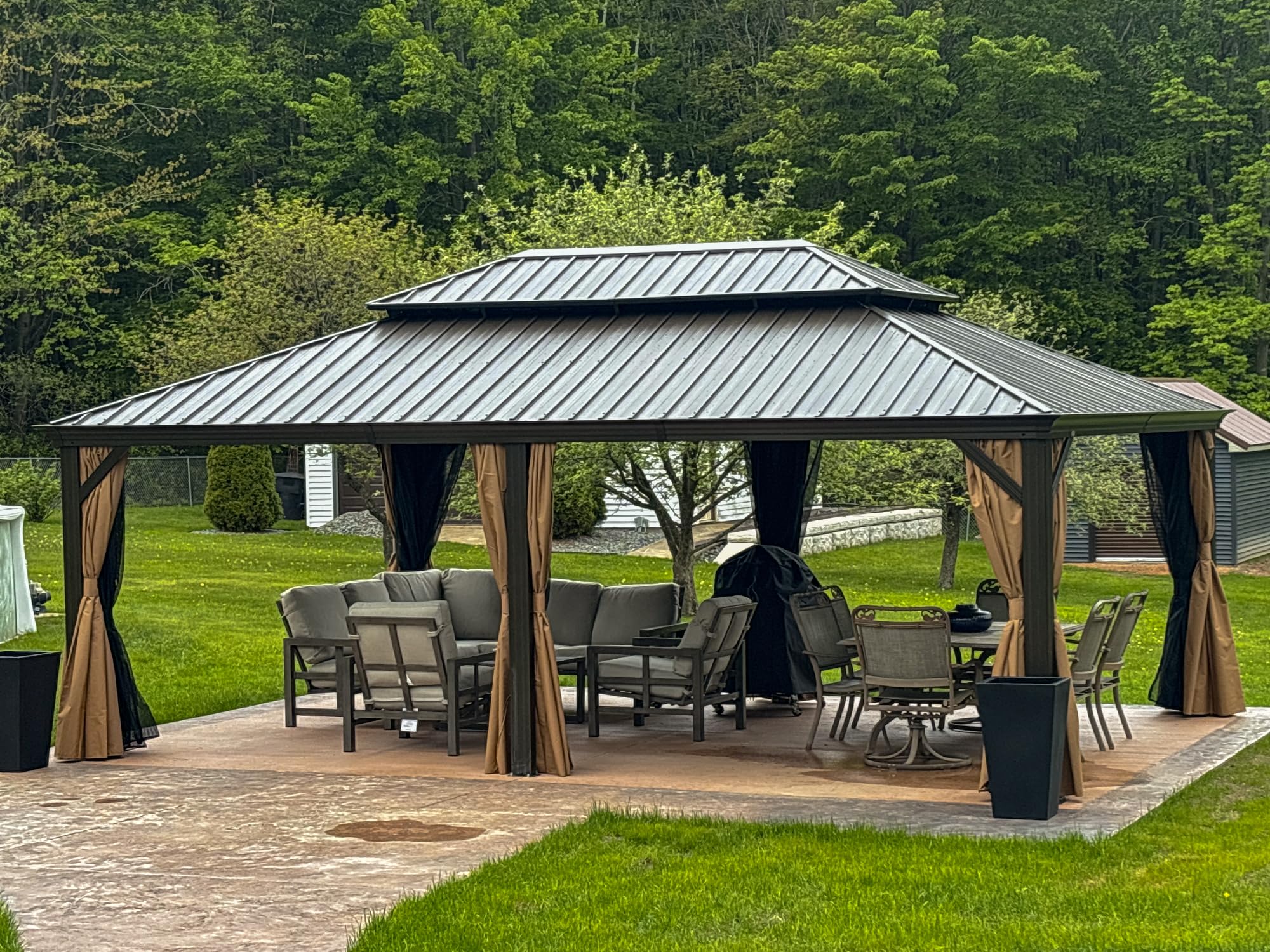 PURPLE LEAF 10' X 12' Hardtop Gazebo Canopy with Netting and Curtains for Outdoor Deck Backyard Heavy Duty Sunshade Outside Metal Patio Permanent Pavilion