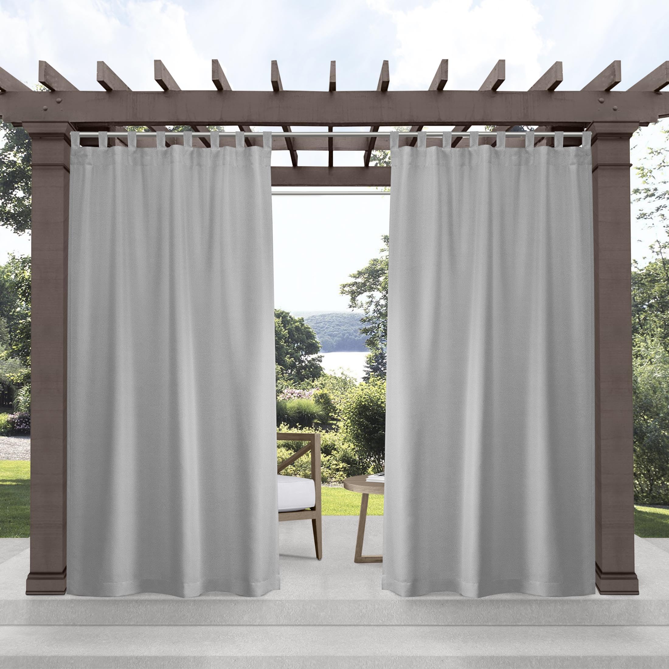 Exclusive Home Cabana Solid Indoor/Outdoor Light Filtering Hook-and-Loop Tab Top Curtain Panel Pair, 54"x63", White