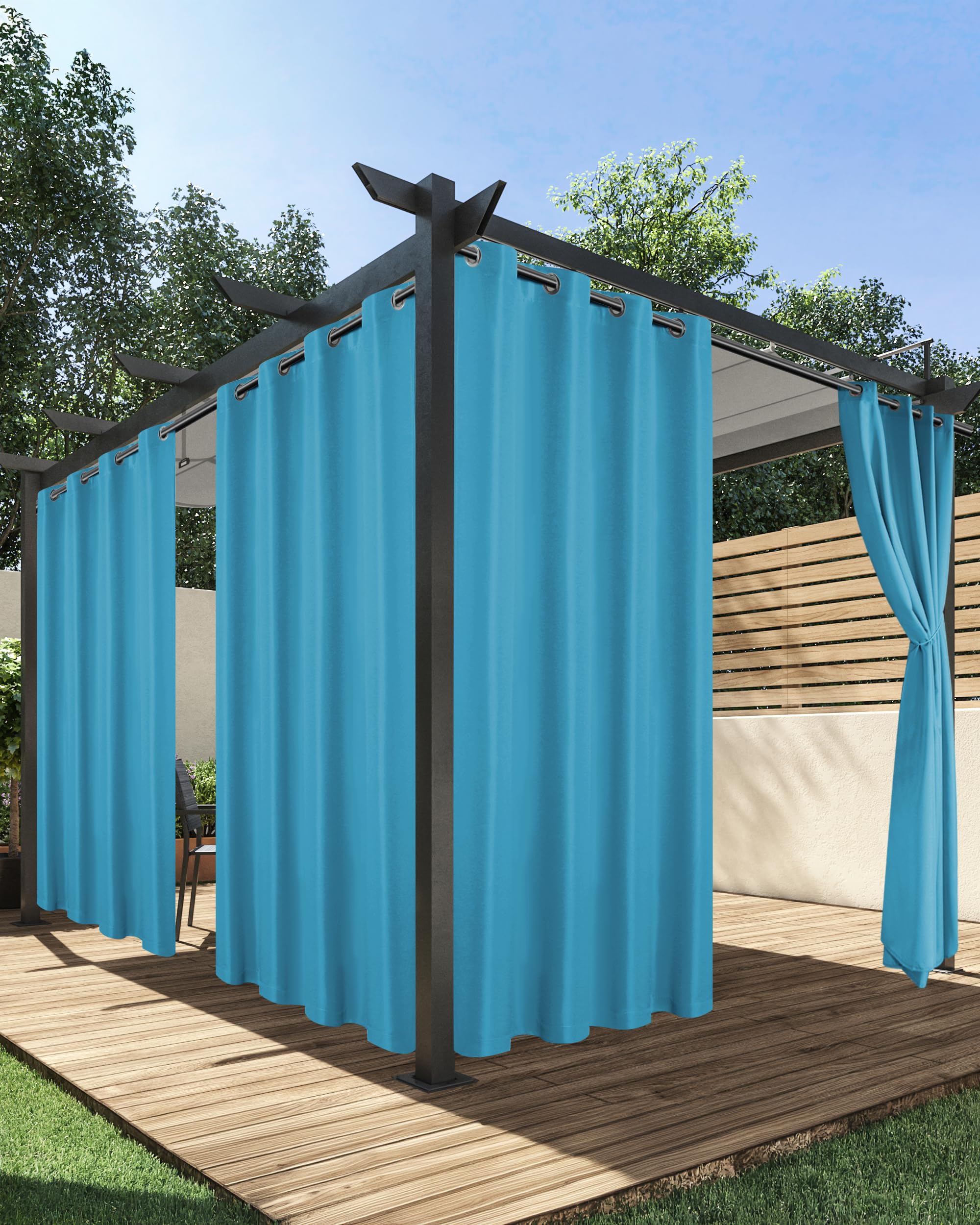 HolidayIdeas Outdoor Curtains for Patio Waterproof, 4 Panels - 54 x 108 Inch - Privacy Protection & Light Filtering Curtains Navy Grommet Outside Curtains for Porch, Gazebo, Pergola, Backyard