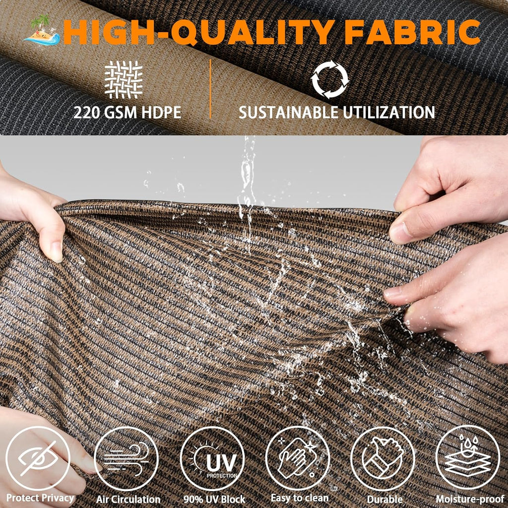 Grey Outdoor Roller Shades 8' W x 8' H, Exterior Cordless Patio Shade Roll up-Down Blinds Spliced Design (Fixed 2 Poles, One-Full Piece Fabric Sunshade)