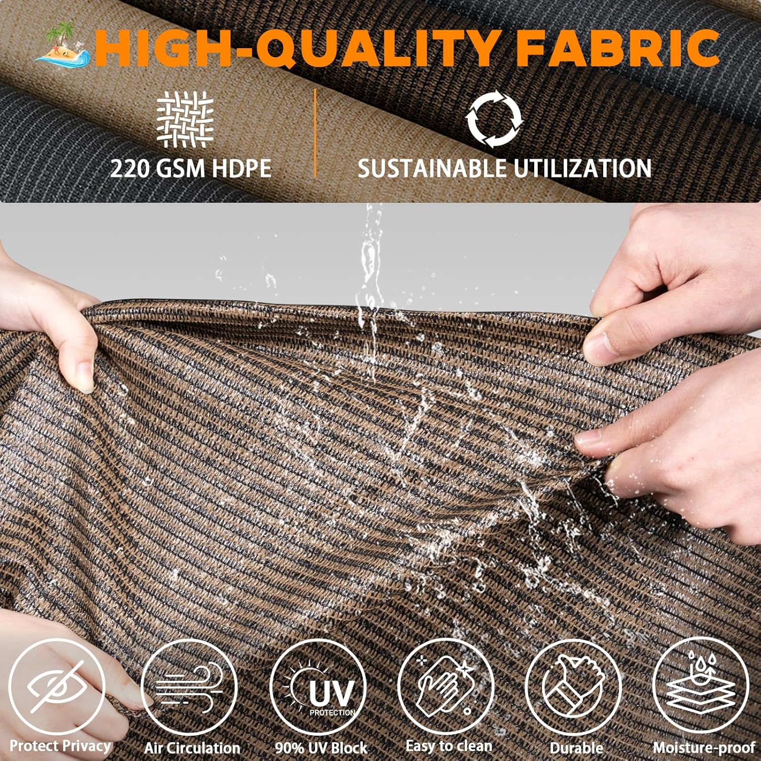 Grey Outdoor Roller Shades 8' W x 8' H, Exterior Cordless Patio Shade Roll up-Down Blinds Spliced Design (Fixed 2 Poles, One-Full Piece Fabric Sunshade)